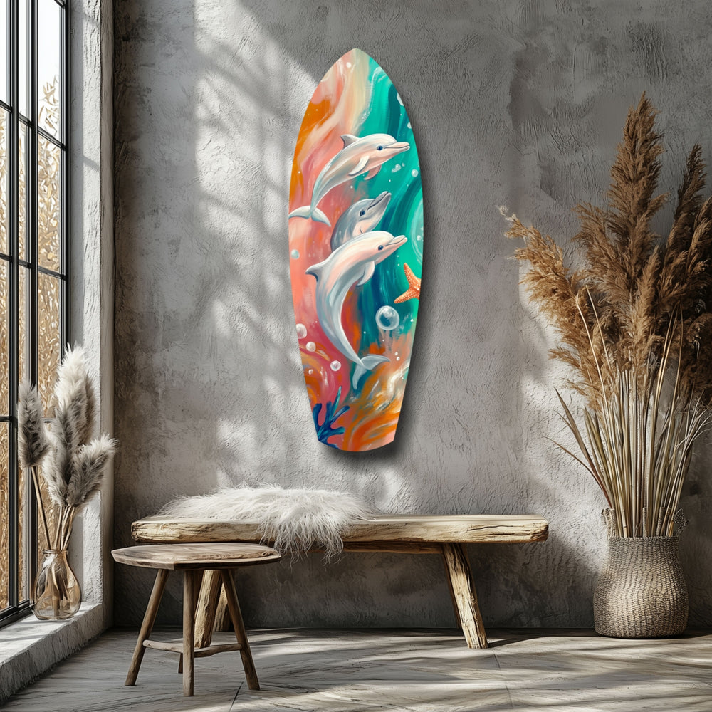 Dolphin Family Glass Wall Art.