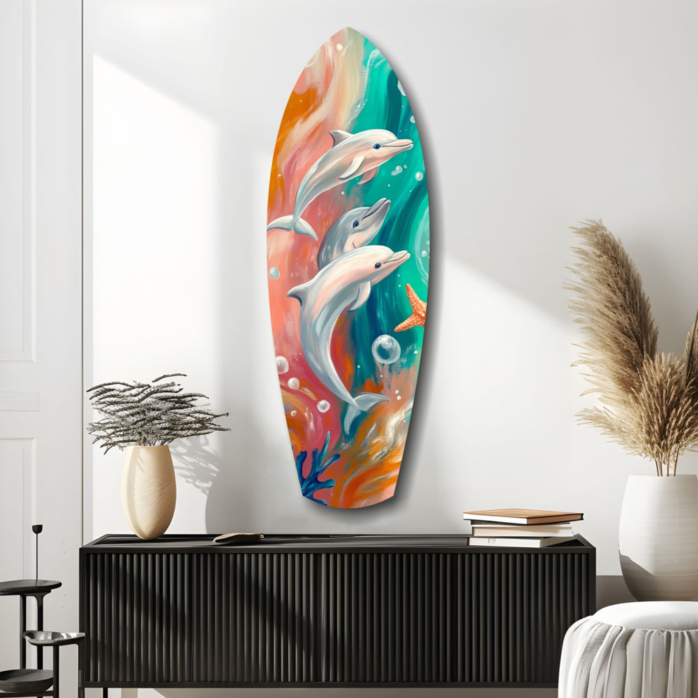 Dolphin Family Glass Wall Art.