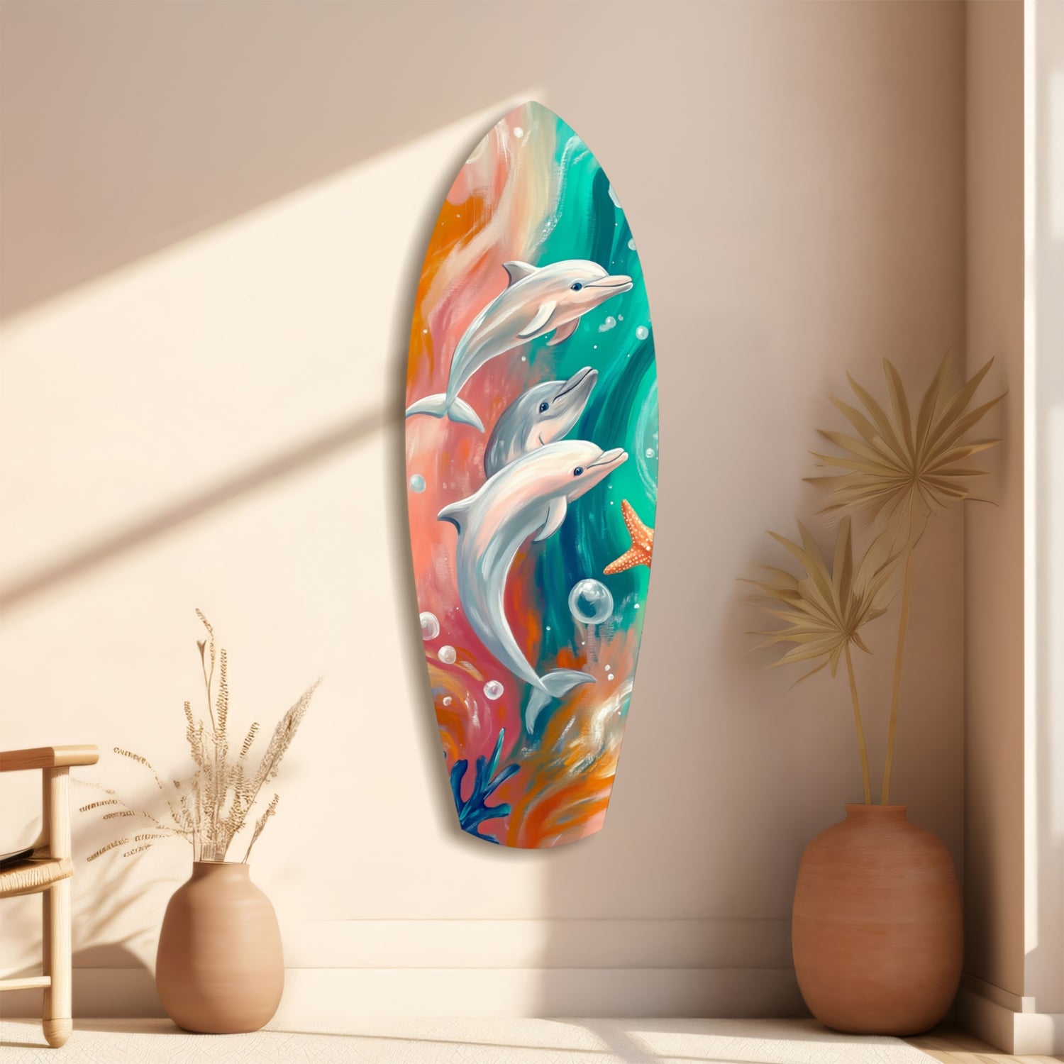 Dolphin Family Glass Wall Art.