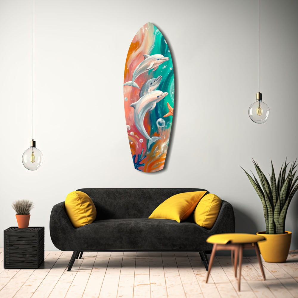 Dolphin Family Glass Wall Art.