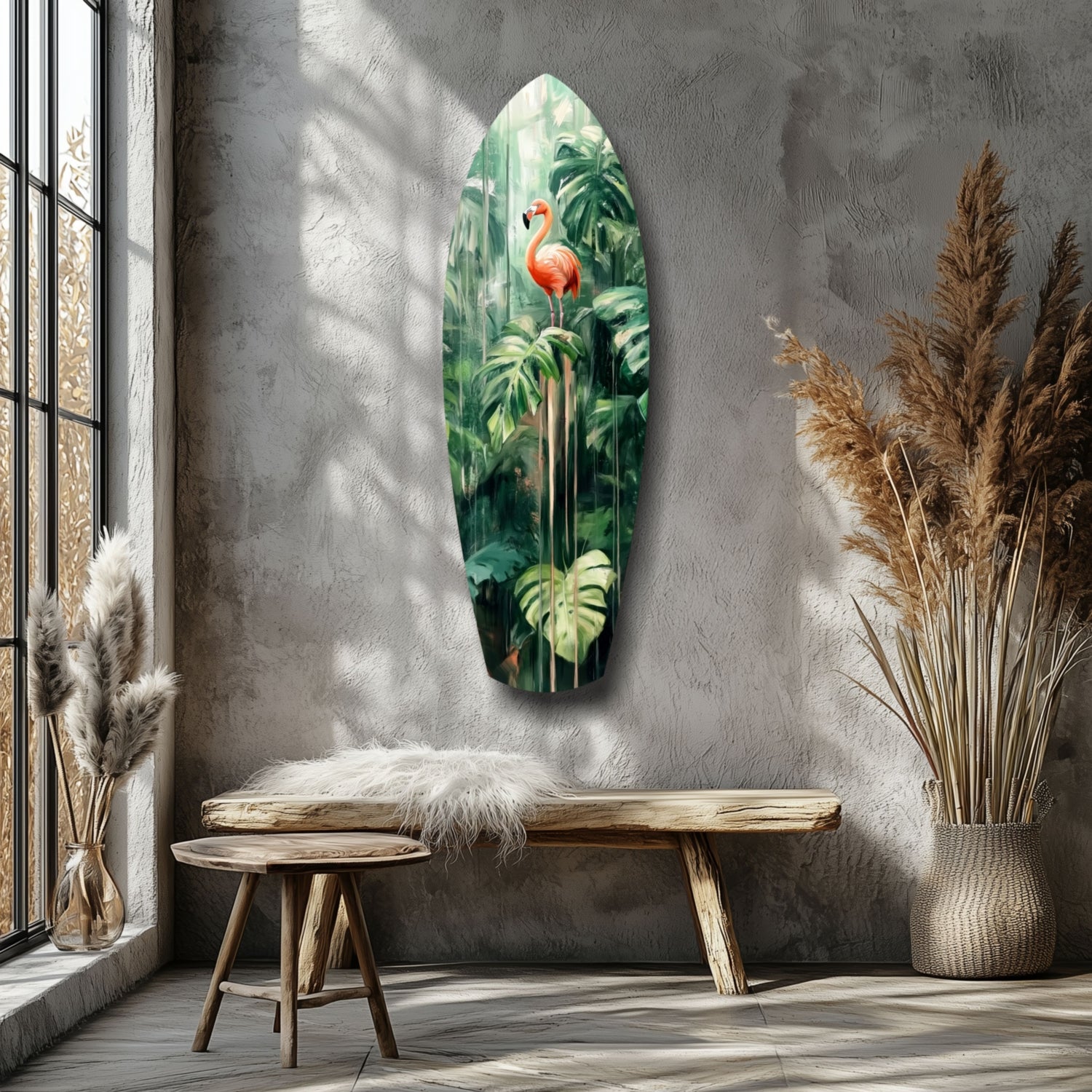 Tropical Flamingo Haven Glass Wall Art.