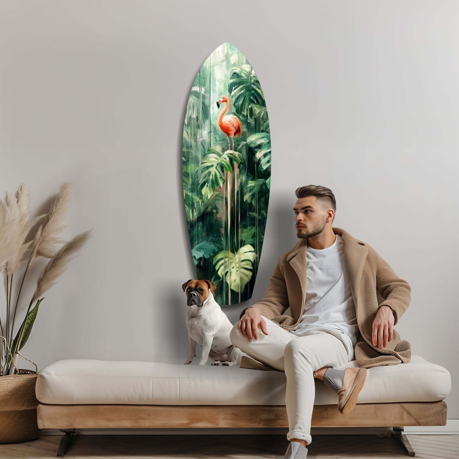 Tropical Flamingo Haven Glass Wall Art.