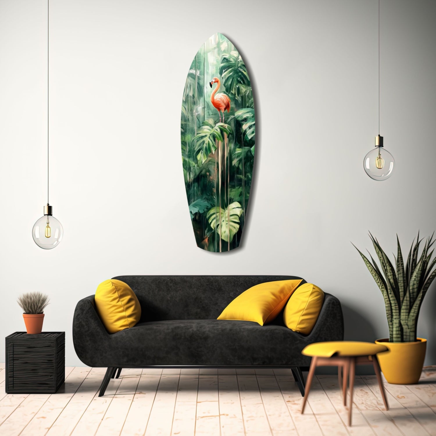 Tropical Flamingo Haven Glass Wall Art.