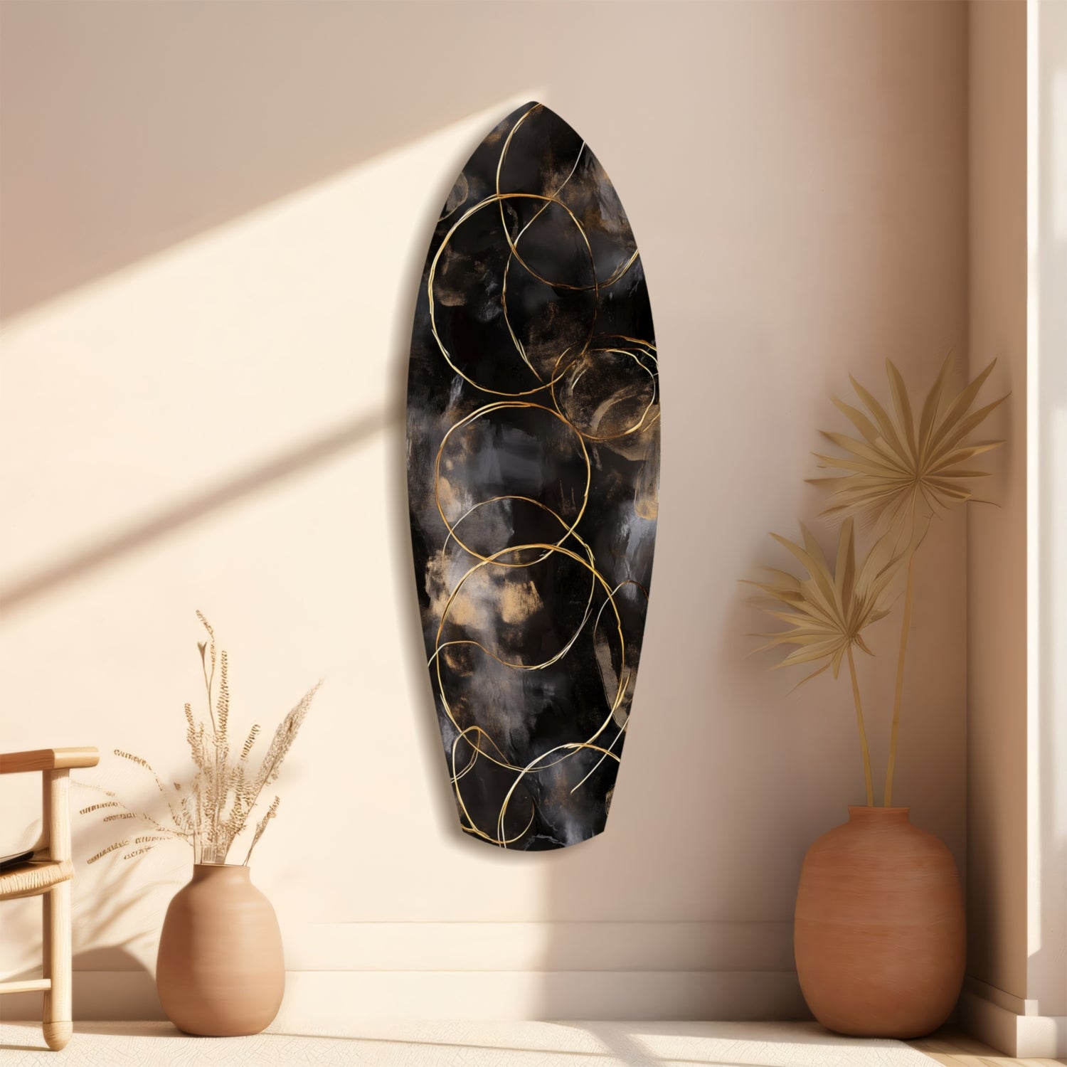 Golden Circles Glass Wall Art.