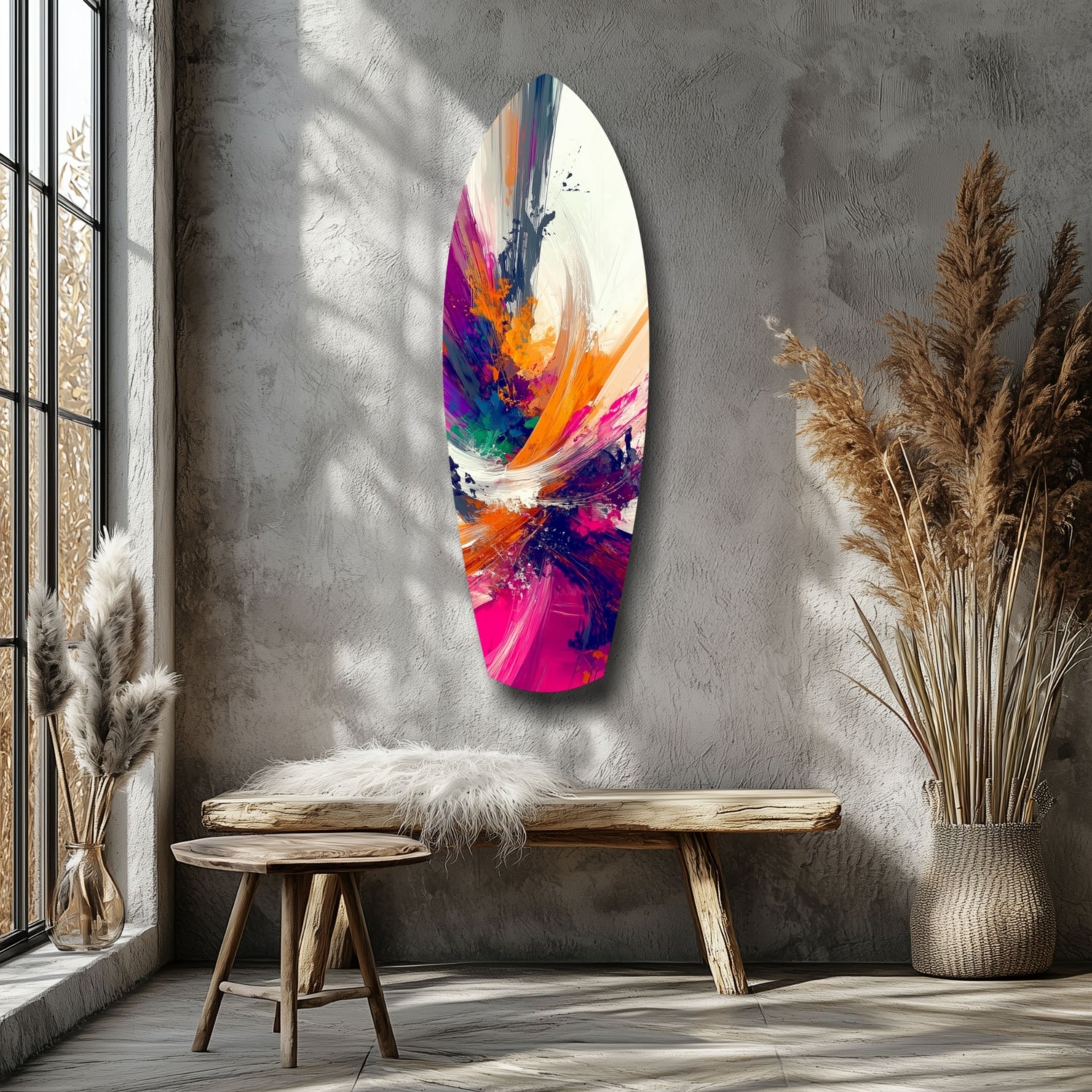 Abstract Paint Brushes Glass Wall Art.