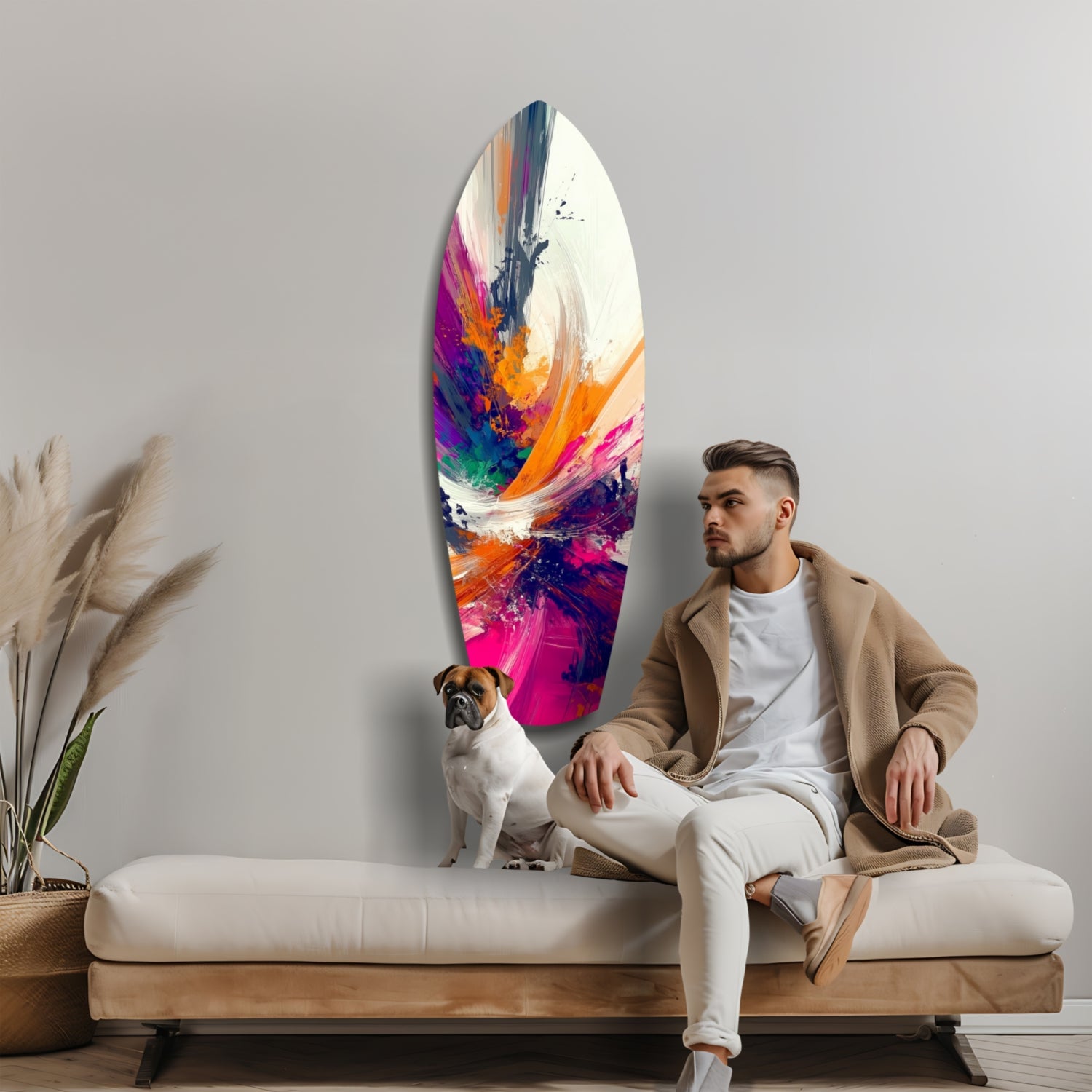 Abstract Paint Brushes Glass Wall Art.