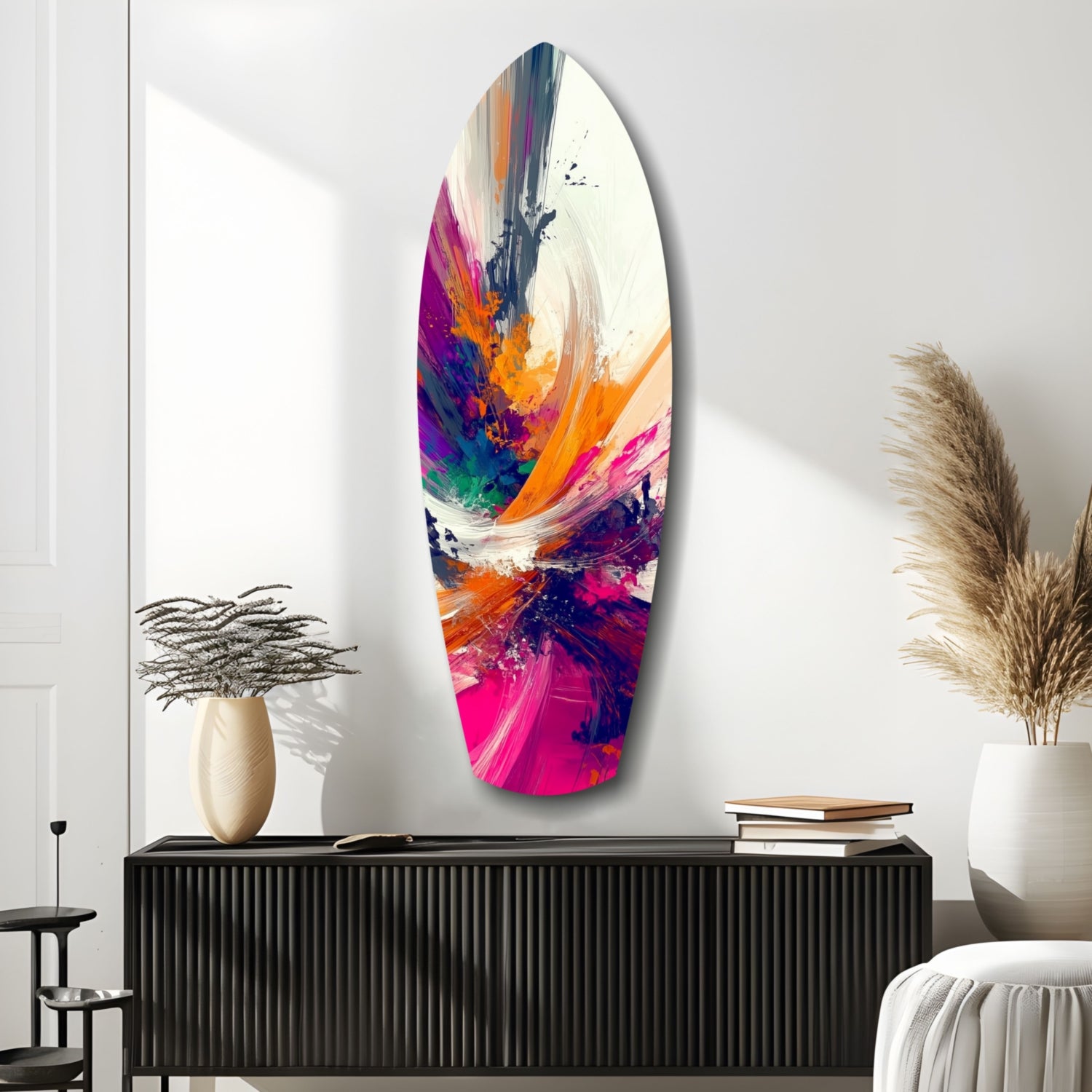 Abstract Paint Brushes Glass Wall Art.