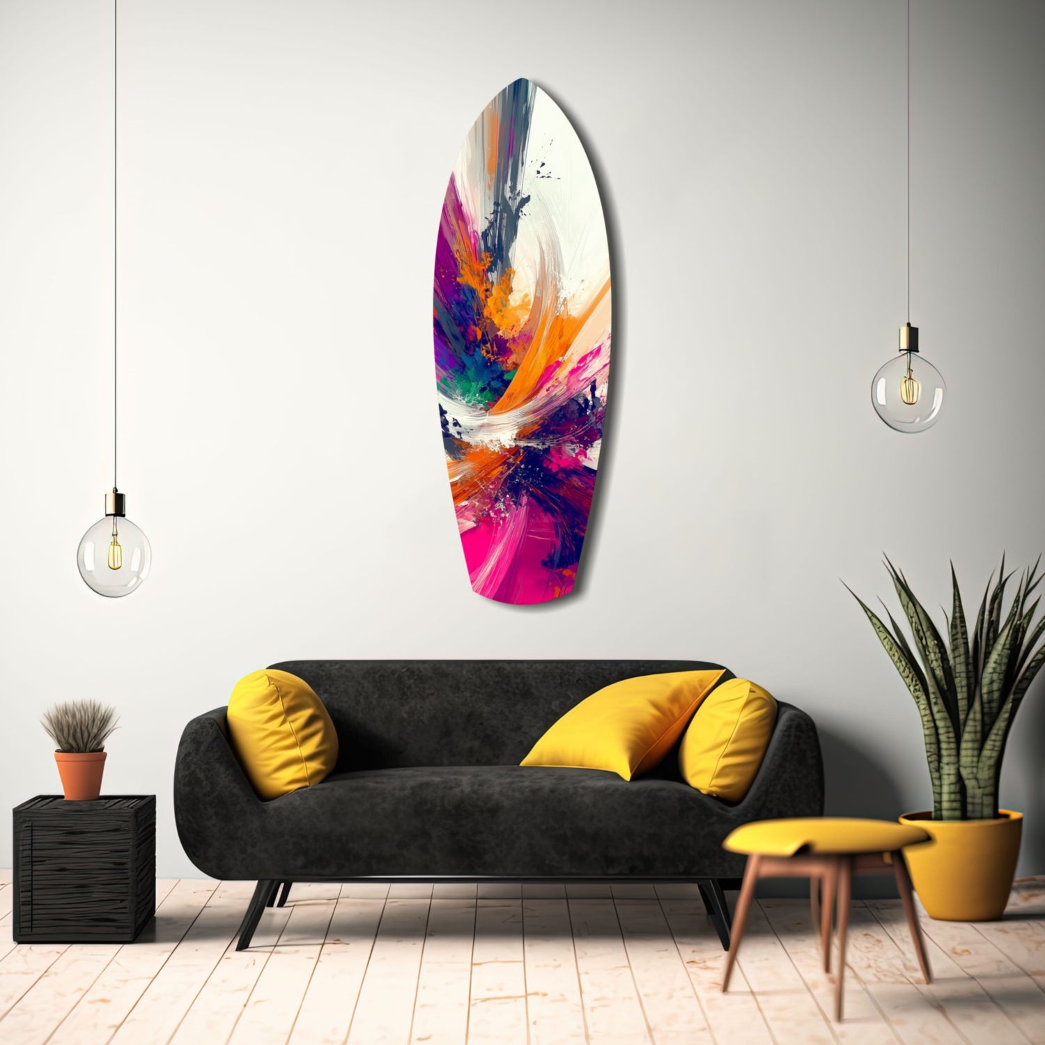 Abstract Paint Brushes Glass Wall Art.