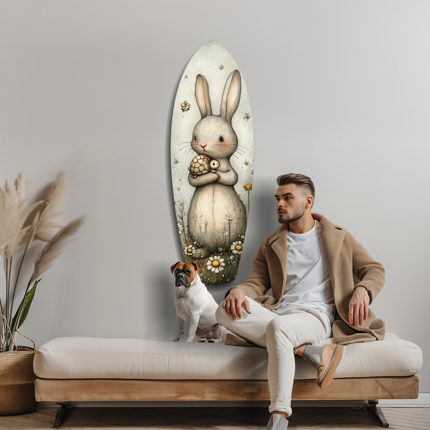 Cute Rabbit Glass Wall Art.