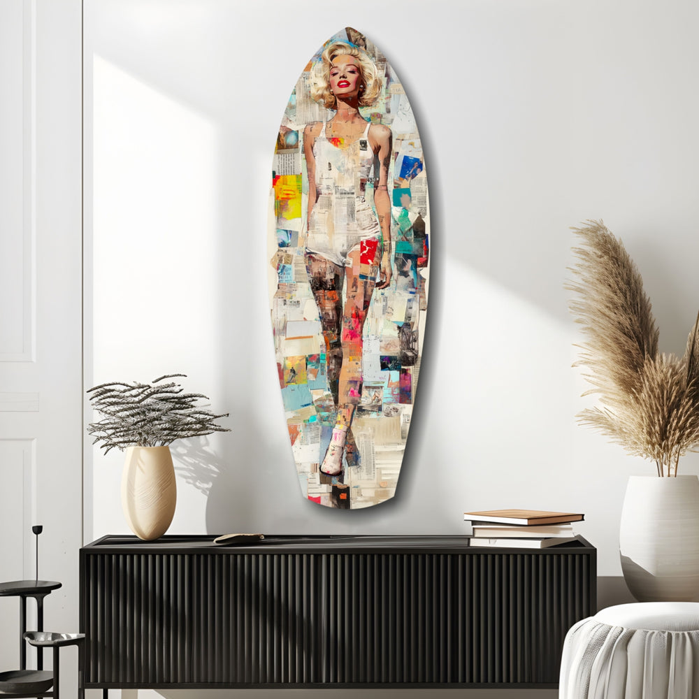 Marilyn in Vintage Swim Suit Glass Wall Art.