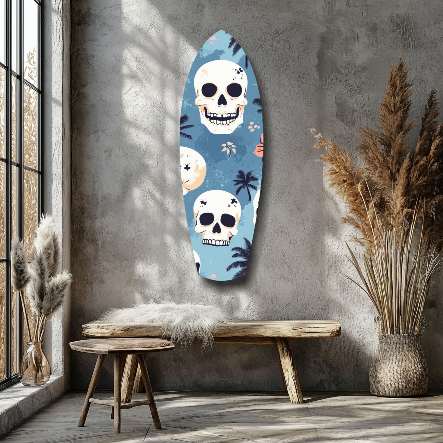 Surf Skull California Dreams Glass Wall Art.