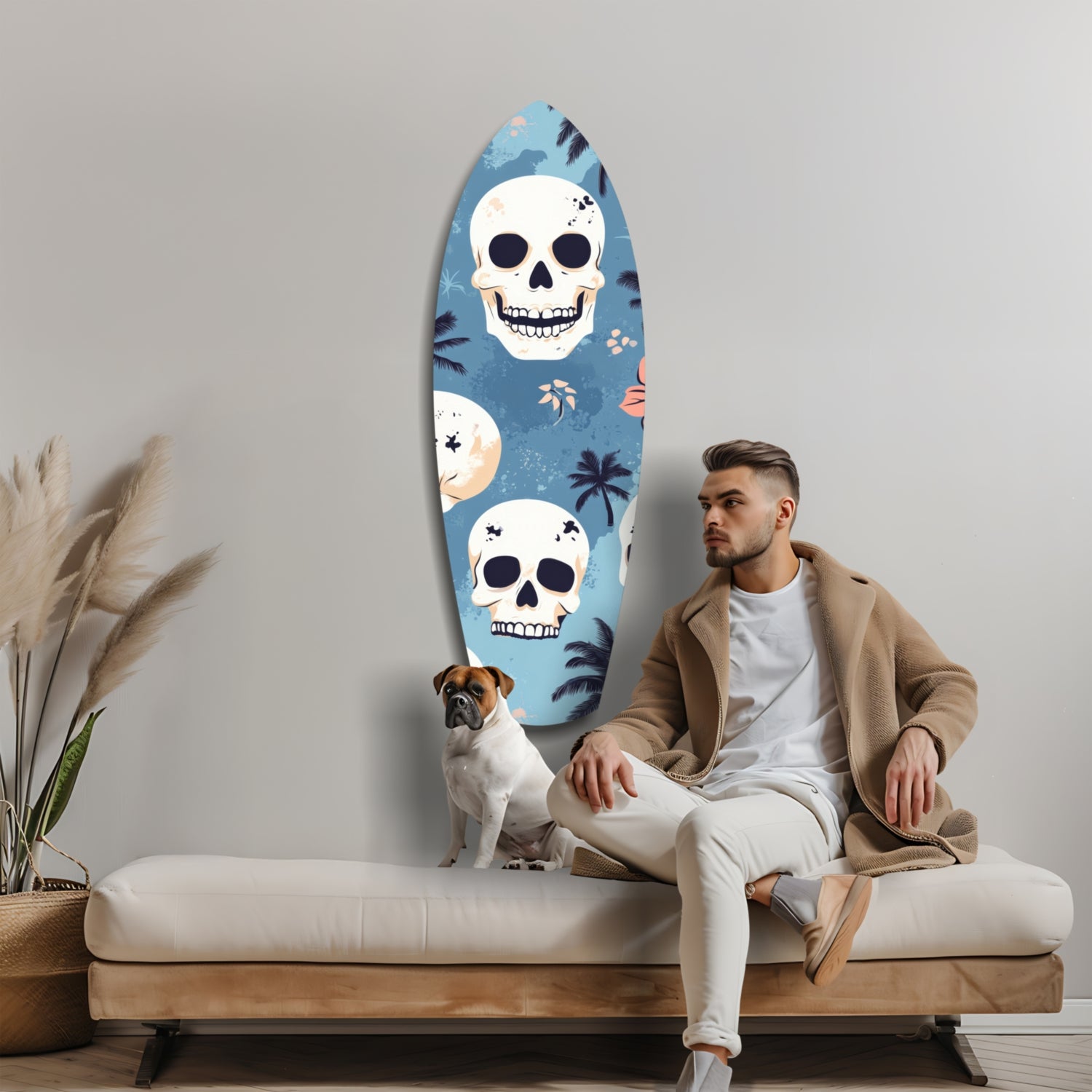 Surf Skull California Dreams Glass Wall Art.