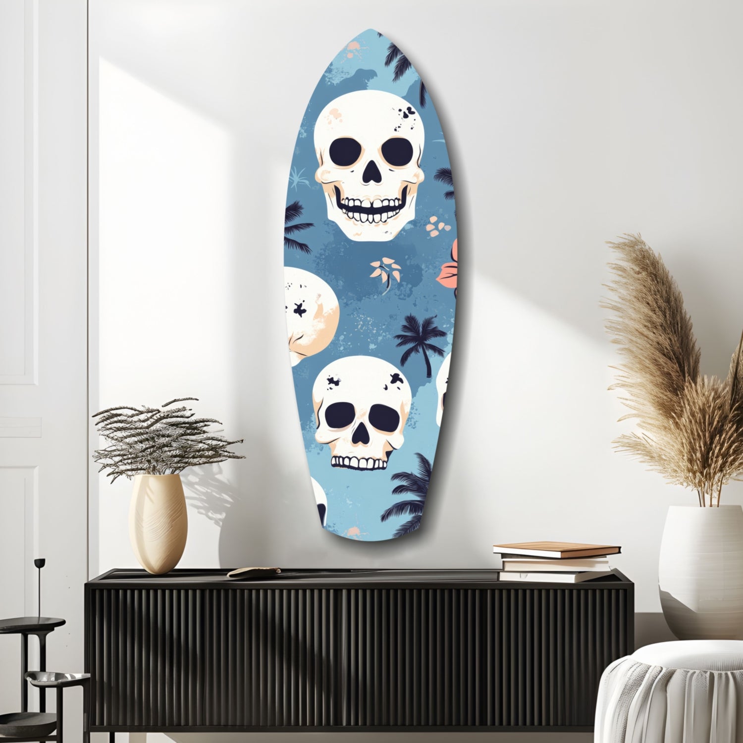 Surf Skull California Dreams Glass Wall Art.