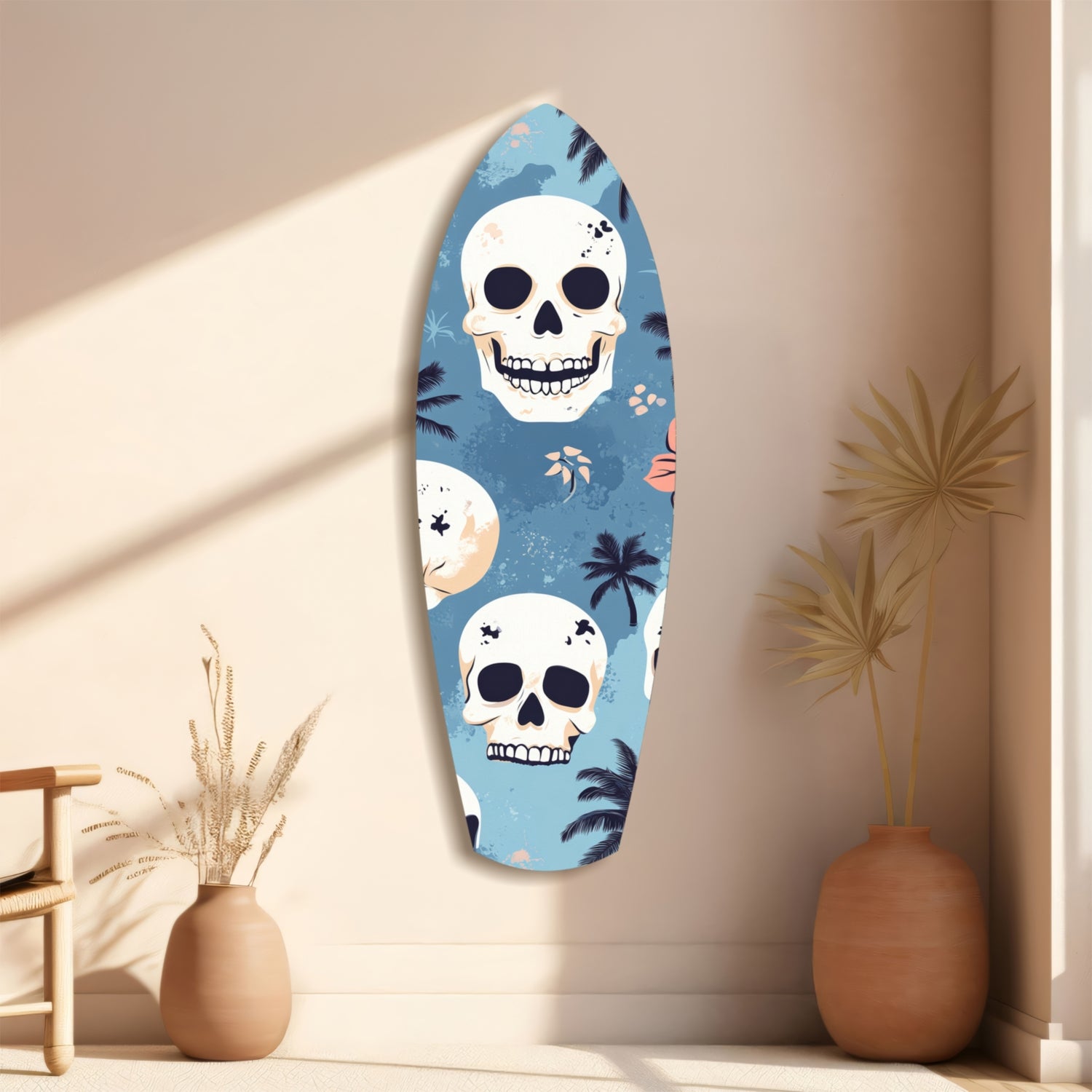 Surf Skull California Dreams Glass Wall Art.