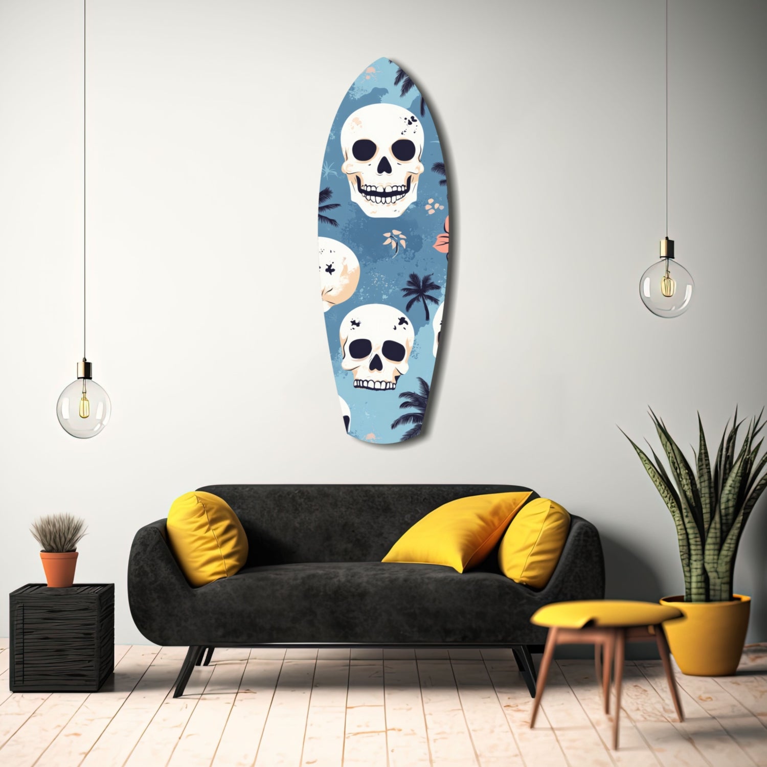 Surf Skull California Dreams Glass Wall Art.