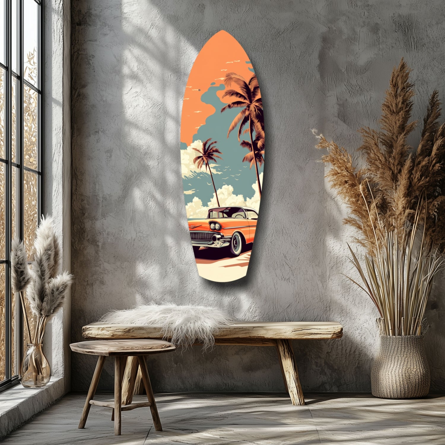 Sunset Ride 60s Vibes Glass Wall Art.