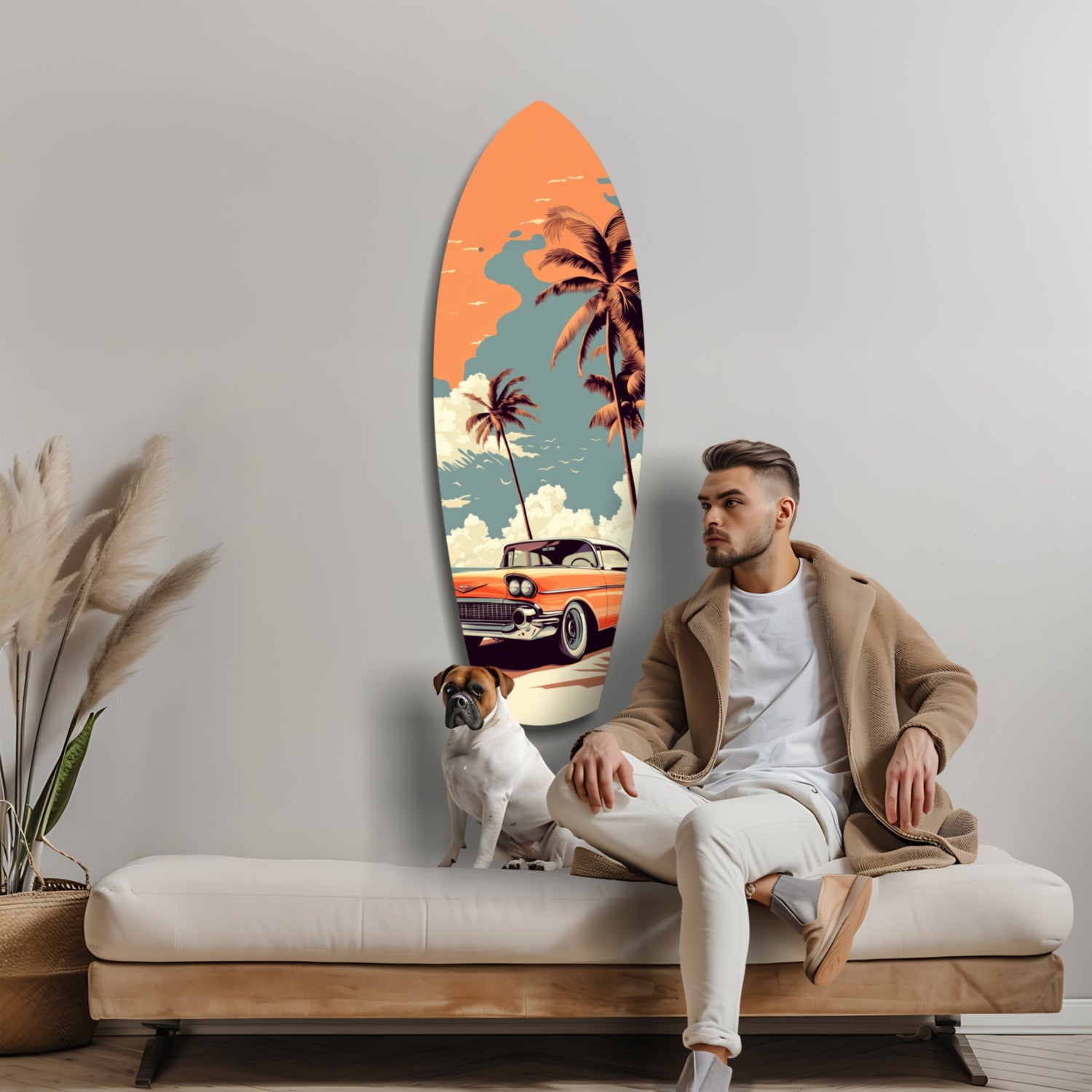 Sunset Ride 60s Vibes Glass Wall Art.