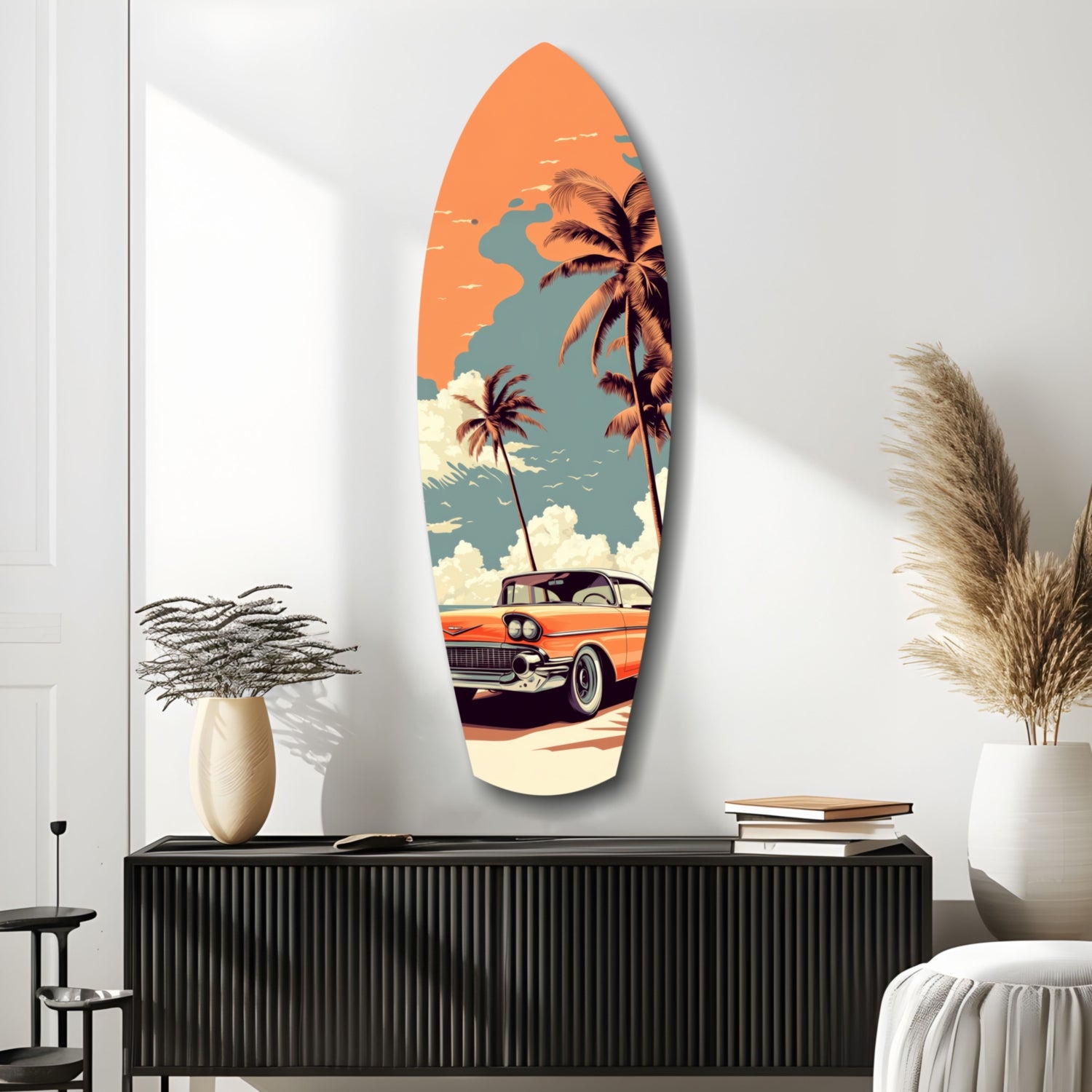 Sunset Ride 60s Vibes Glass Wall Art.