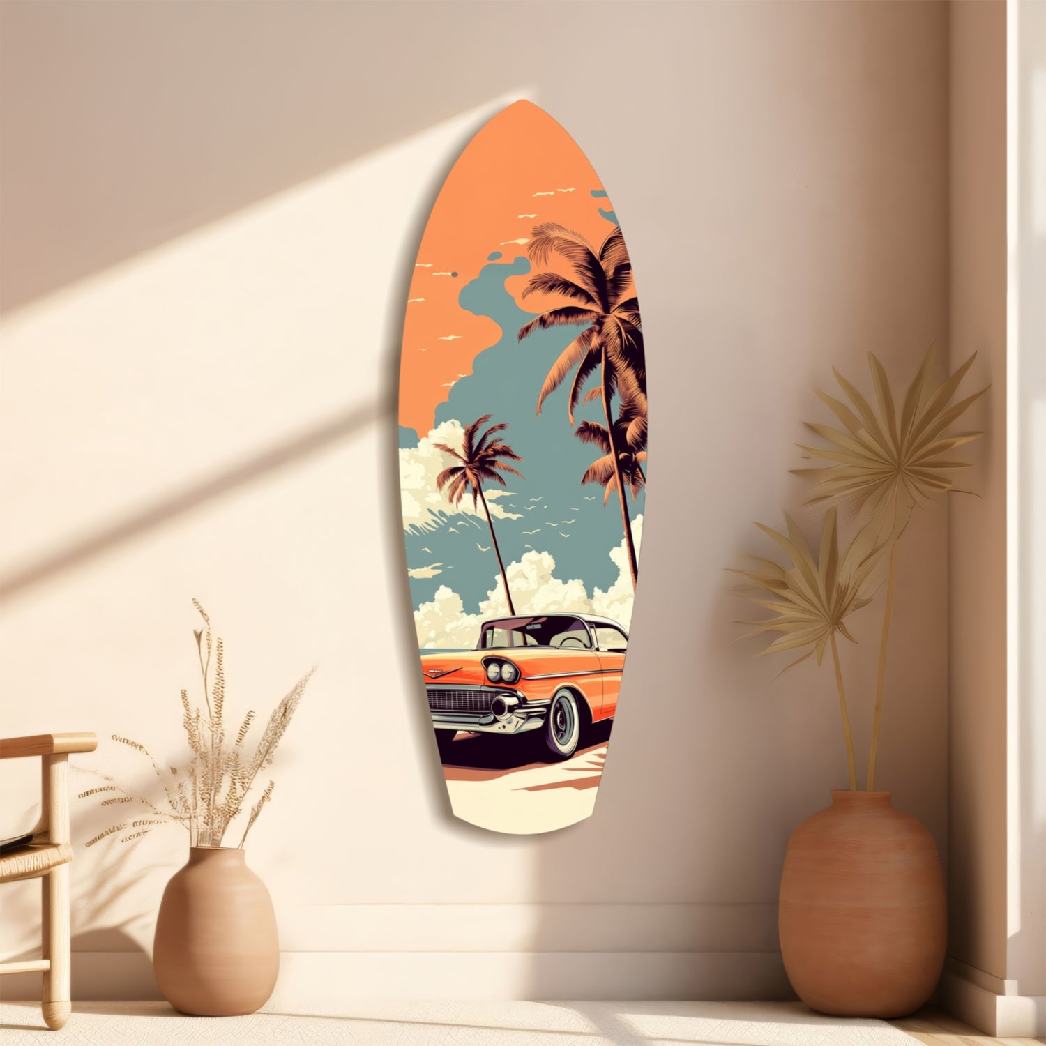 Sunset Ride 60s Vibes Glass Wall Art.