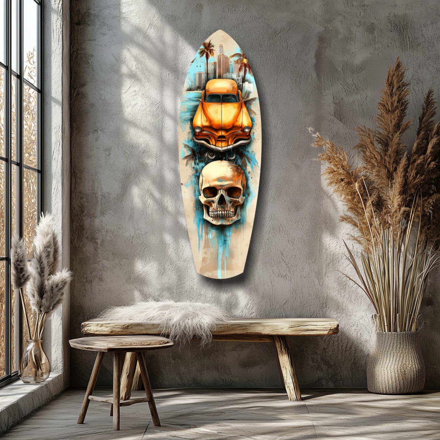 Retro Rides Rebel Skulls Glass Wall Art.