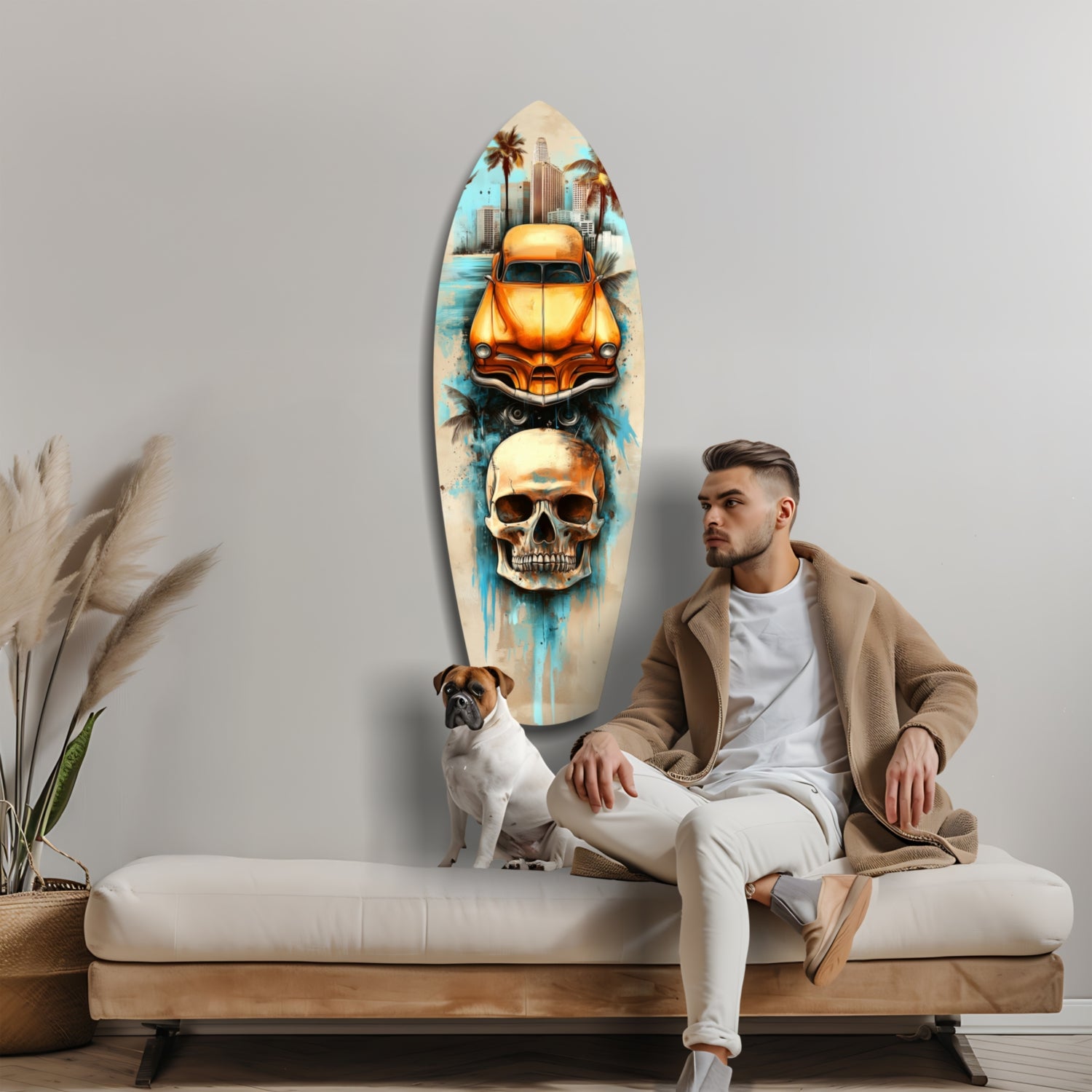 Retro Rides Rebel Skulls Glass Wall Art.