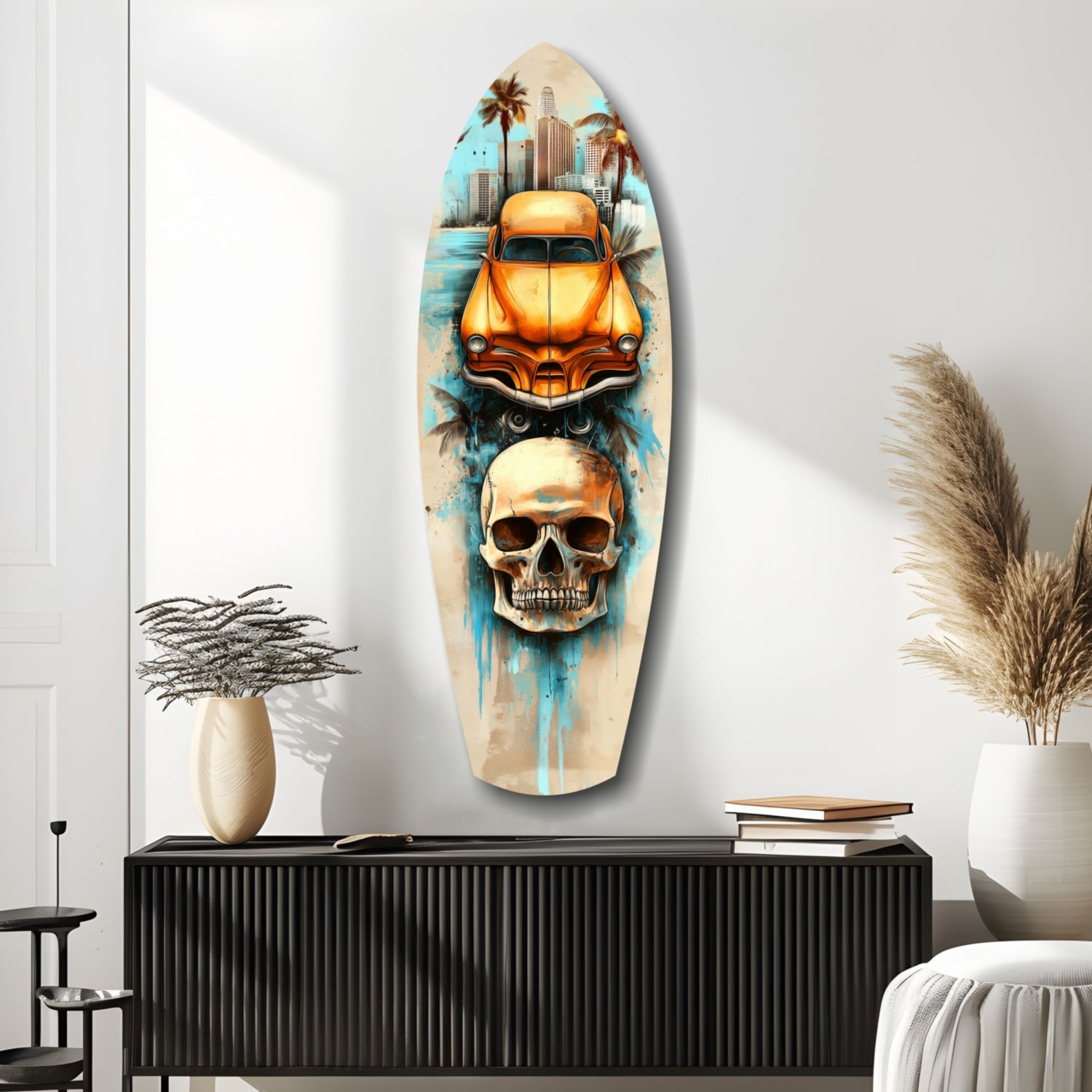 Retro Rides Rebel Skulls Glass Wall Art.