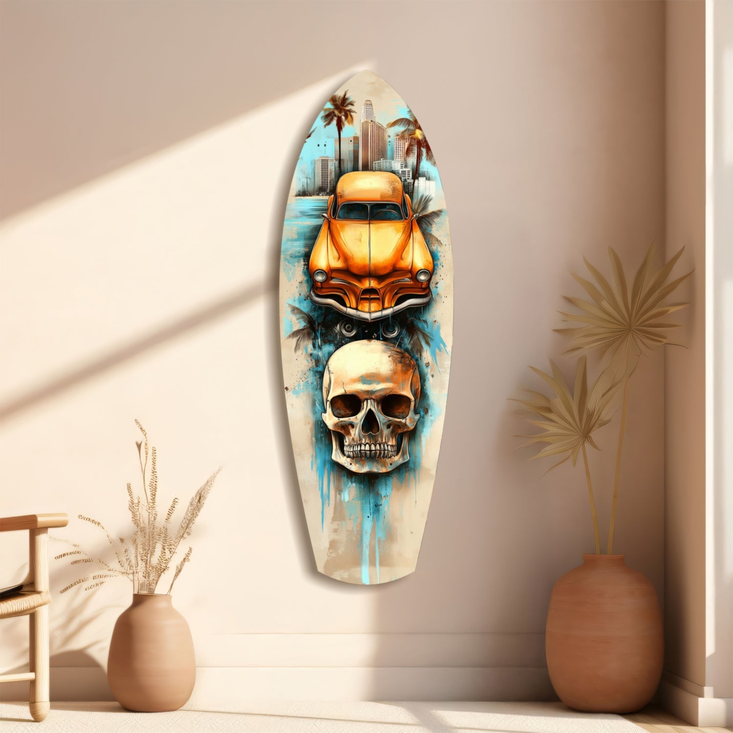 Retro Rides Rebel Skulls Glass Wall Art.