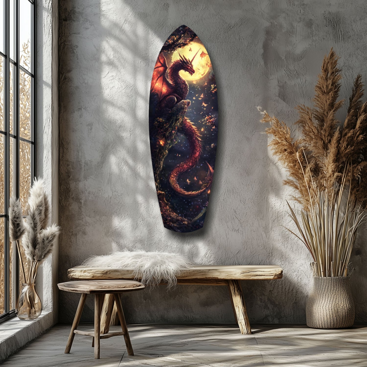 Moonlit Dragon Flight of the Night Glass Wall Art.