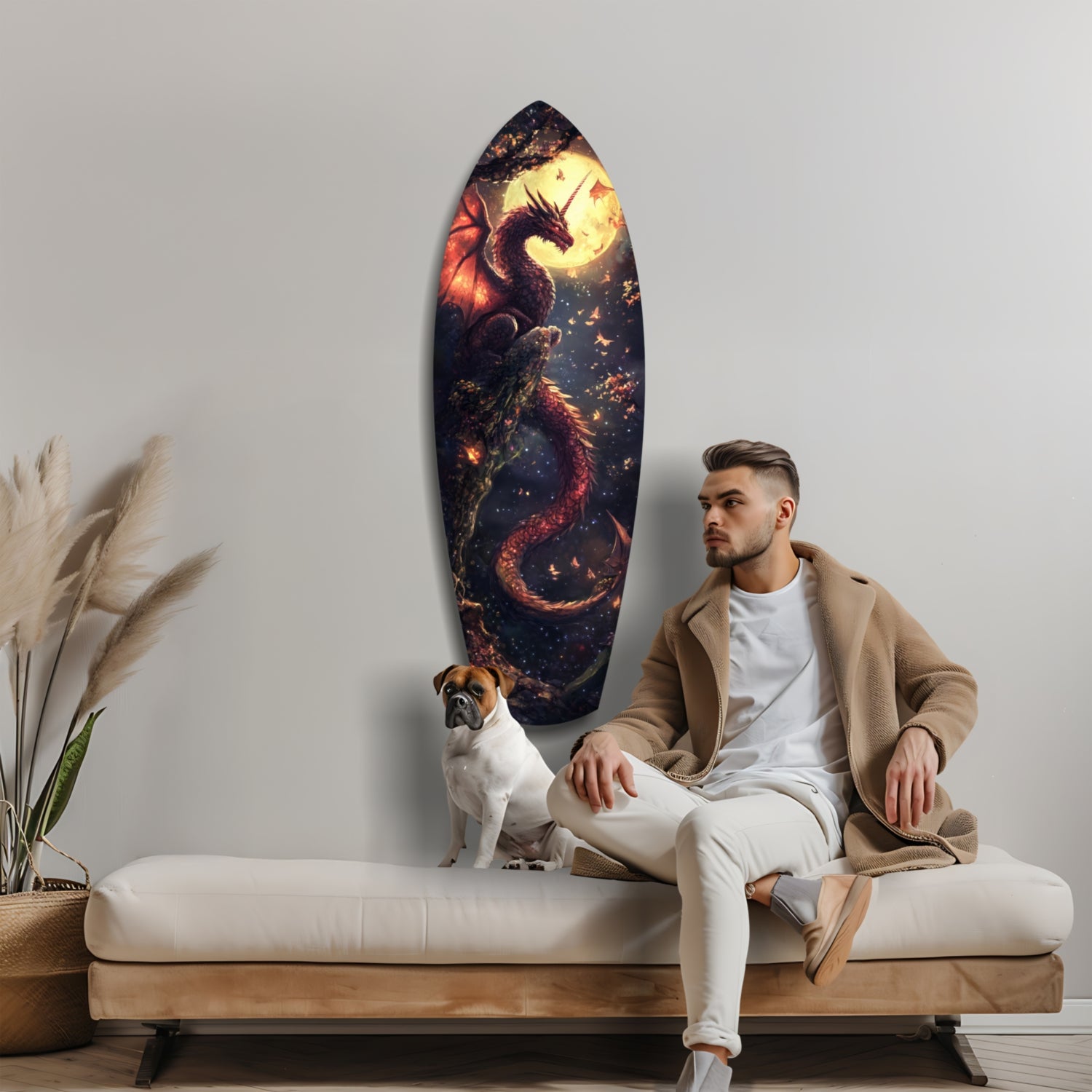 Moonlit Dragon Flight of the Night Glass Wall Art.