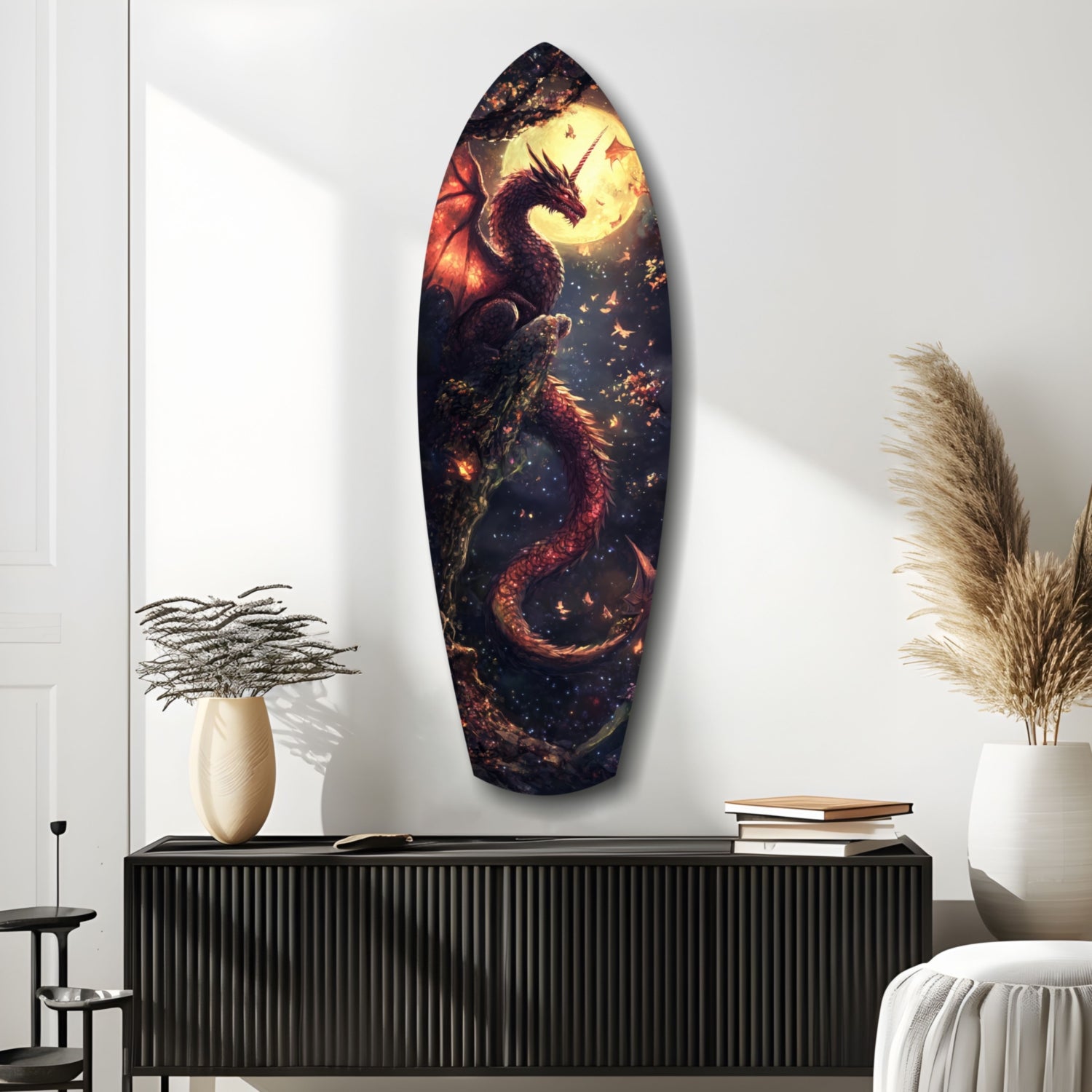 Moonlit Dragon Flight of the Night Glass Wall Art.