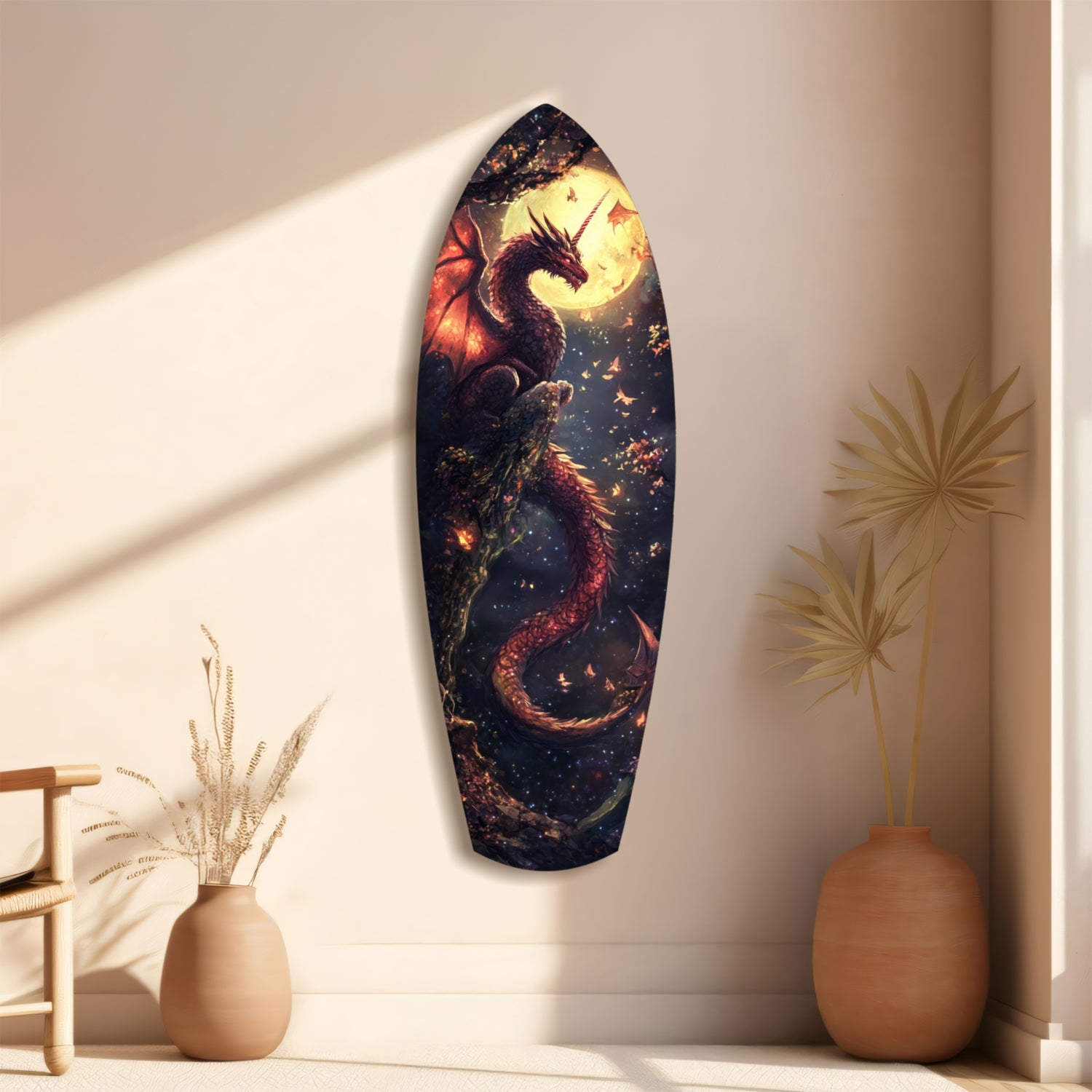 Moonlit Dragon Flight of the Night Glass Wall Art.