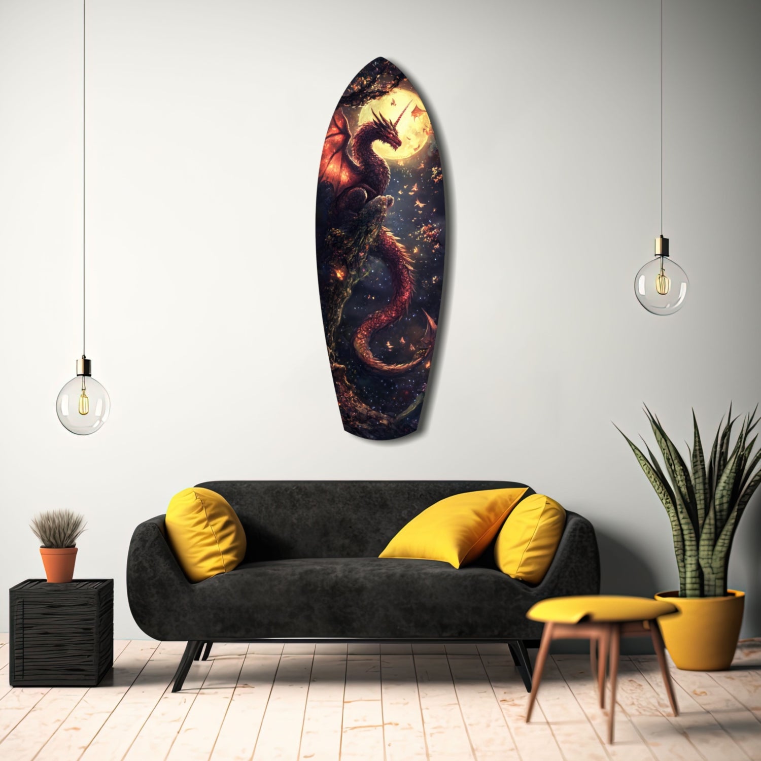 Moonlit Dragon Flight of the Night Glass Wall Art.