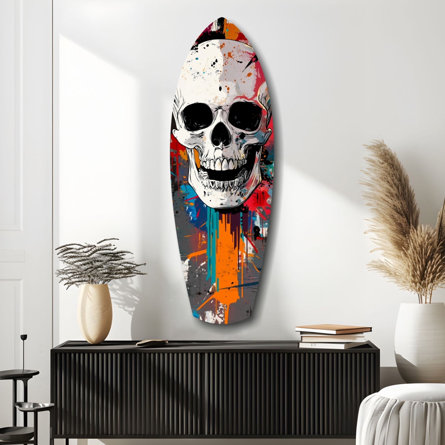 Skull in the Street Art Glass Wall Art.