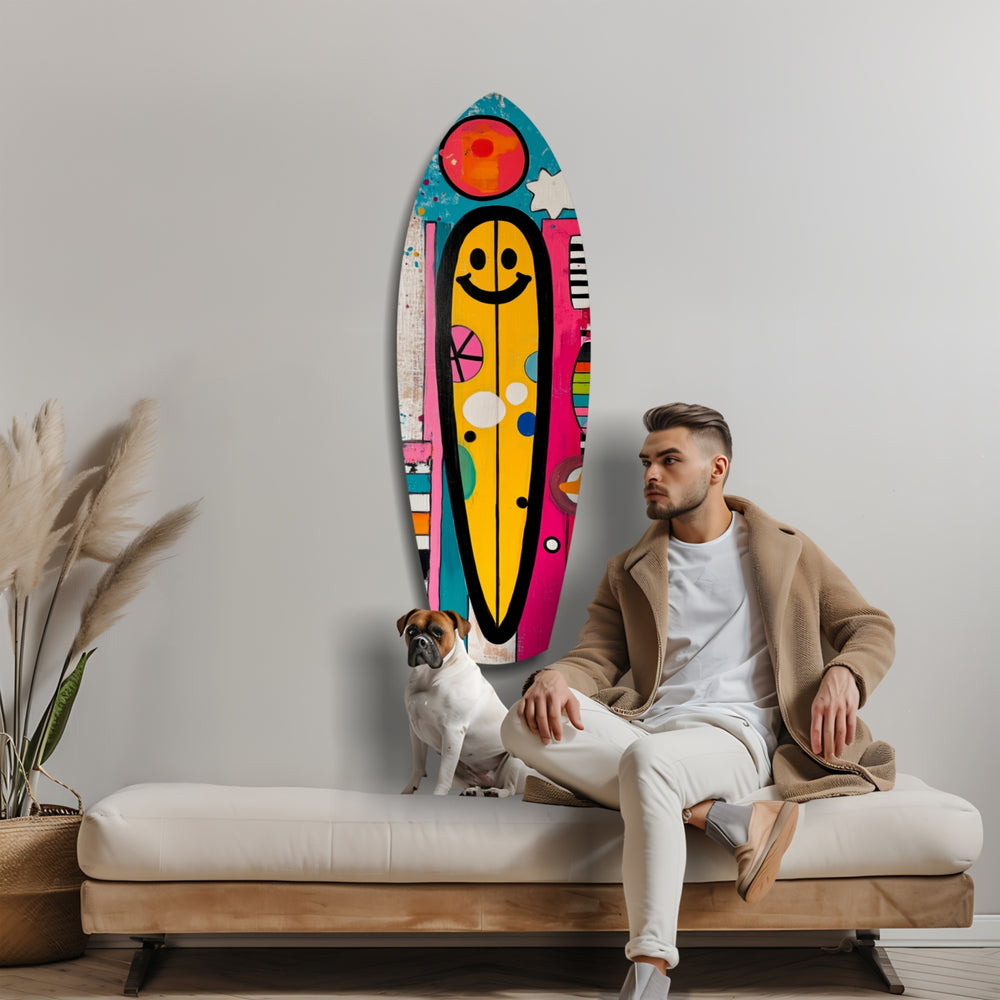 Smiley Surfing Glass Wall Art.