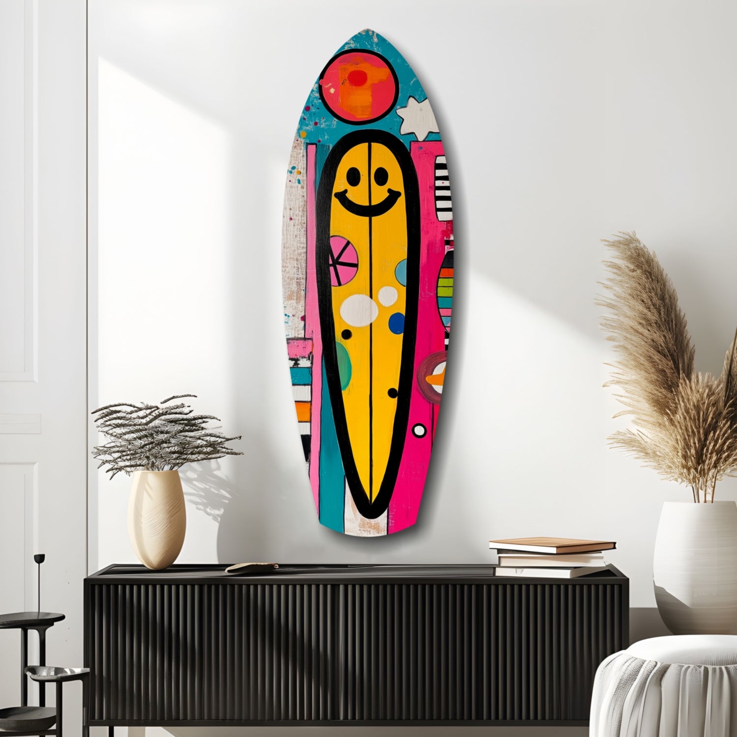 Smiley Surfing Glass Wall Art.