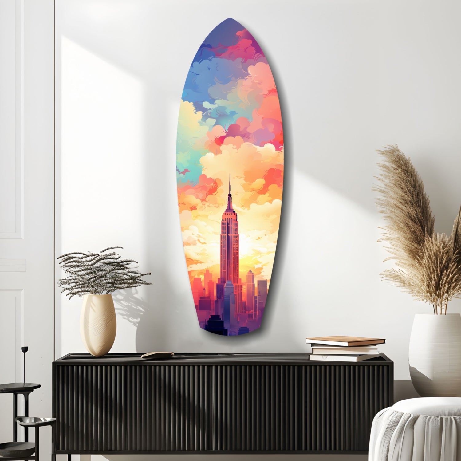 Golden Skyline Glass Wall Art.