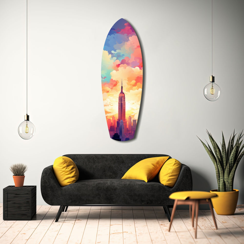 Golden Skyline Glass Wall Art.