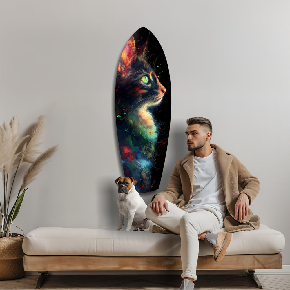 Celestial Cat Glass Wall Art.