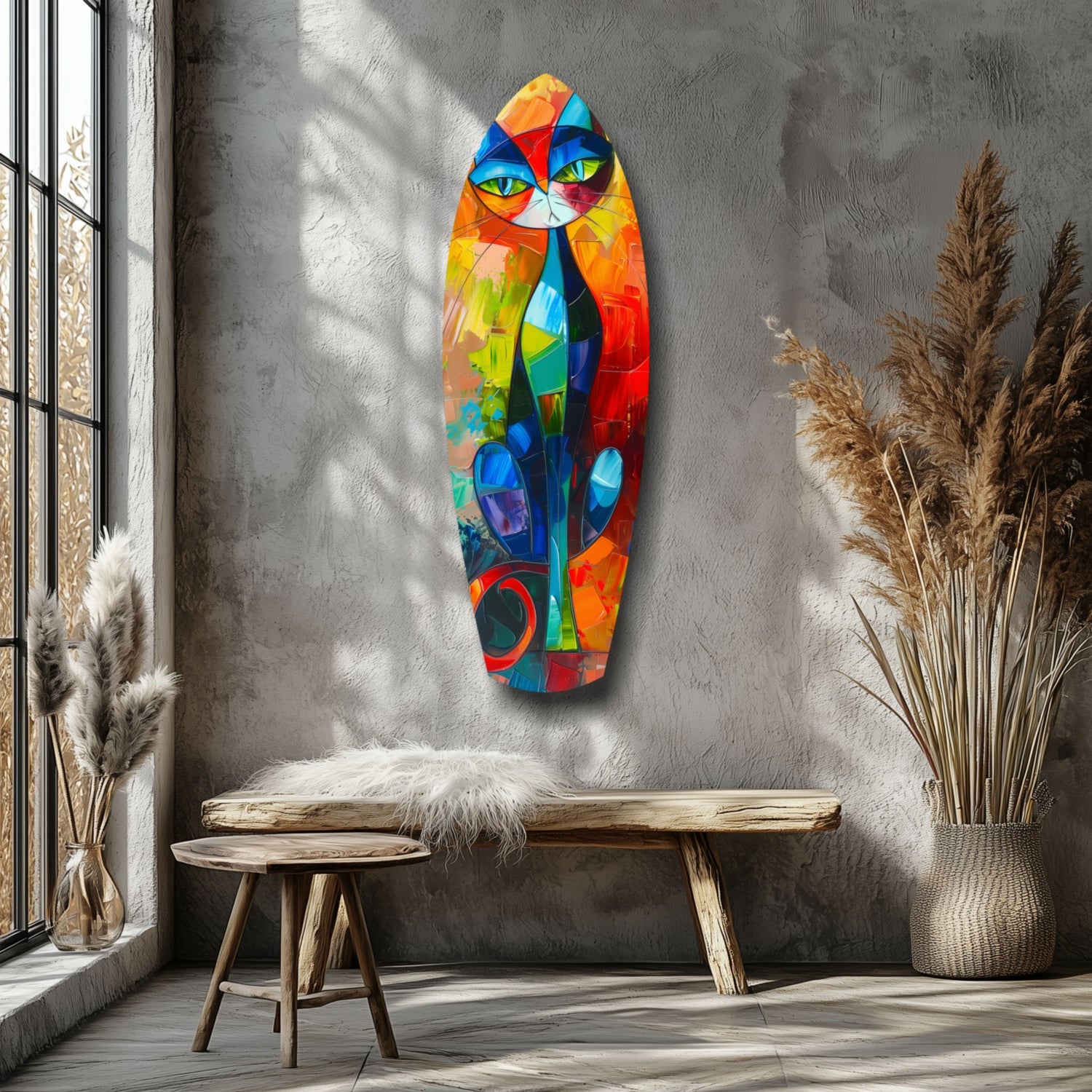 Cubic Cat Glass Wall Art.