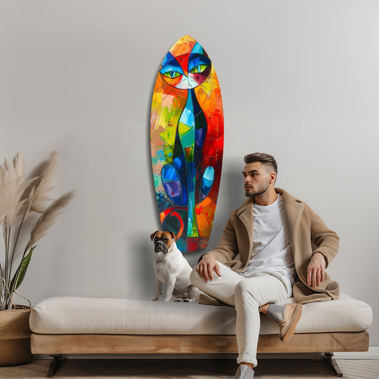 Cubic Cat Glass Wall Art.