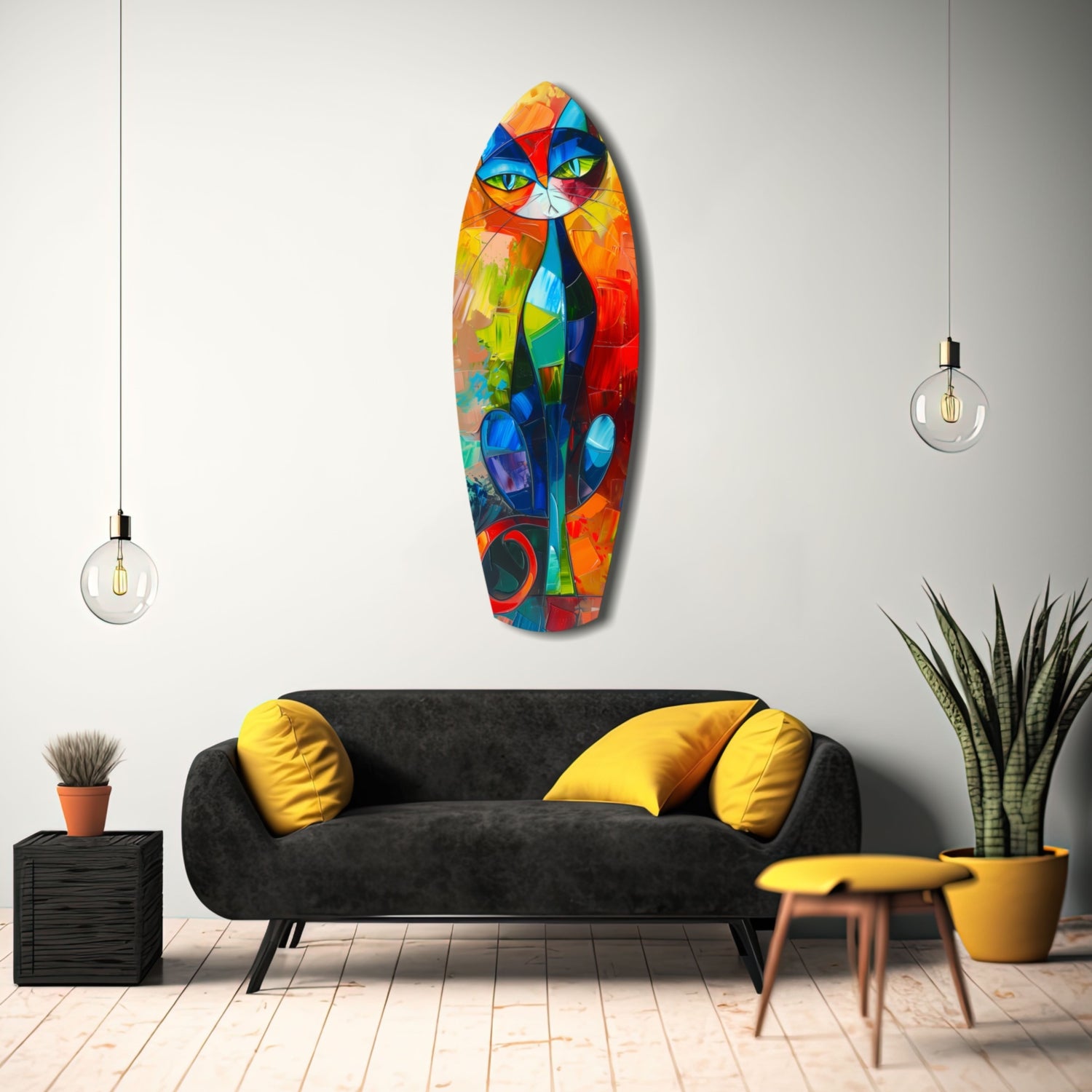 Cubic Cat Glass Wall Art.