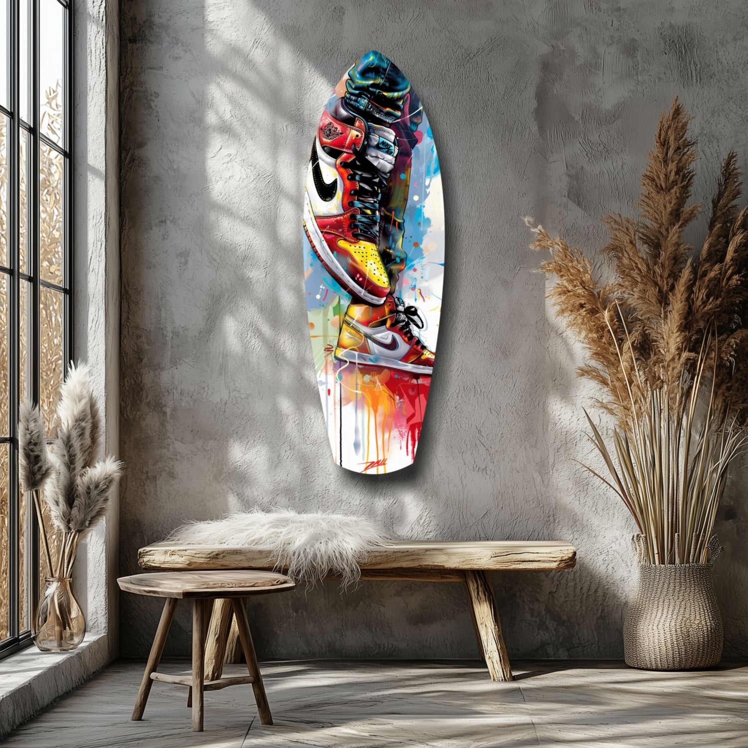 Sneakers Jump Glass Wall Art.