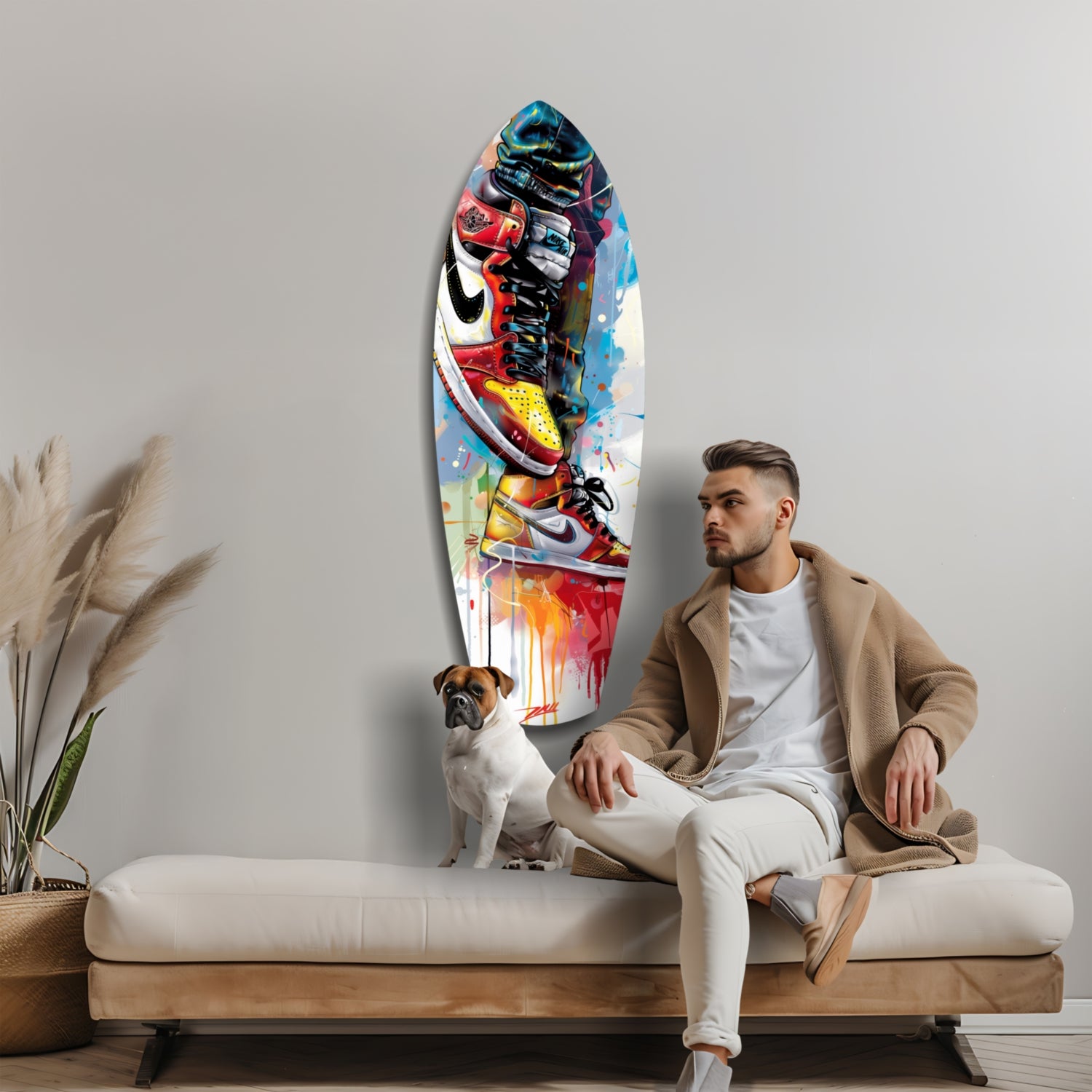 Sneakers Jump Glass Wall Art.