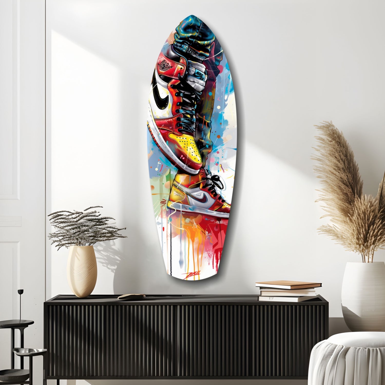 Sneakers Jump Glass Wall Art.