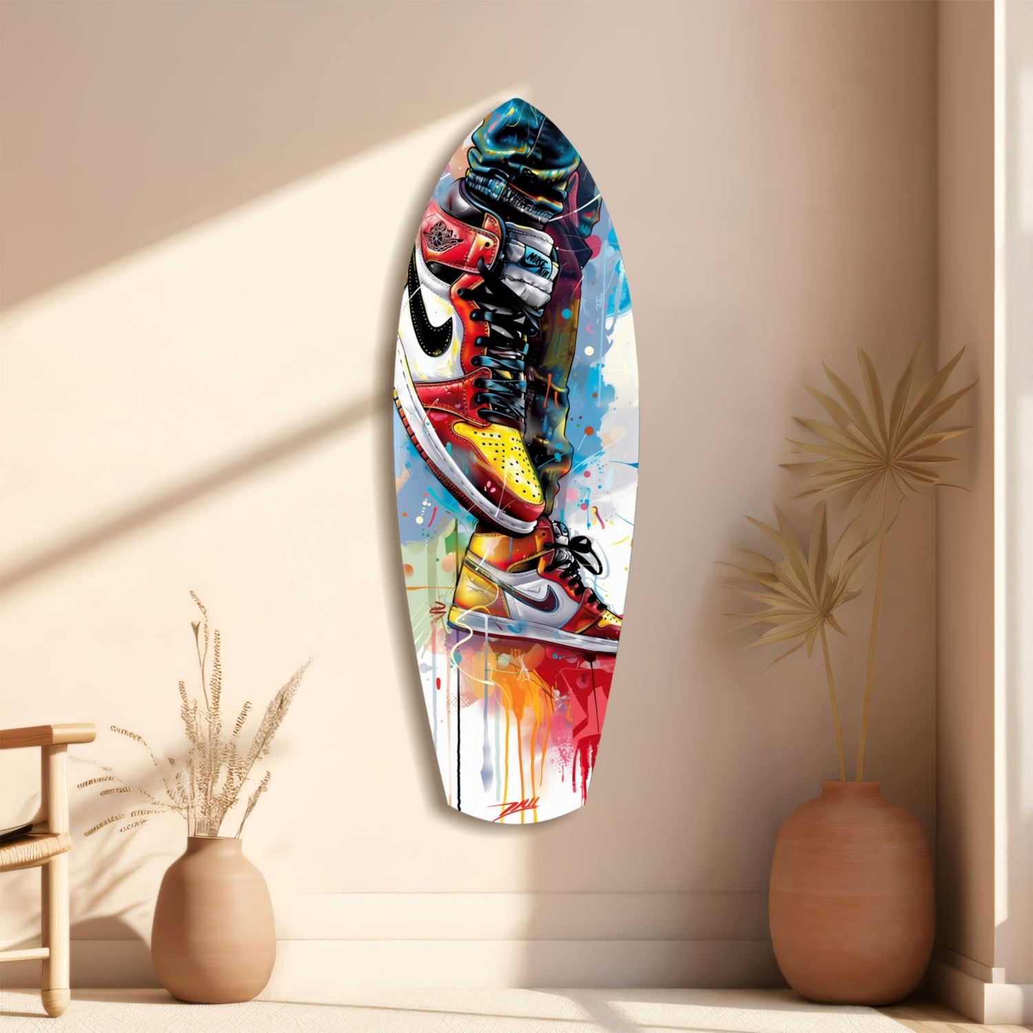 Sneakers Jump Glass Wall Art.