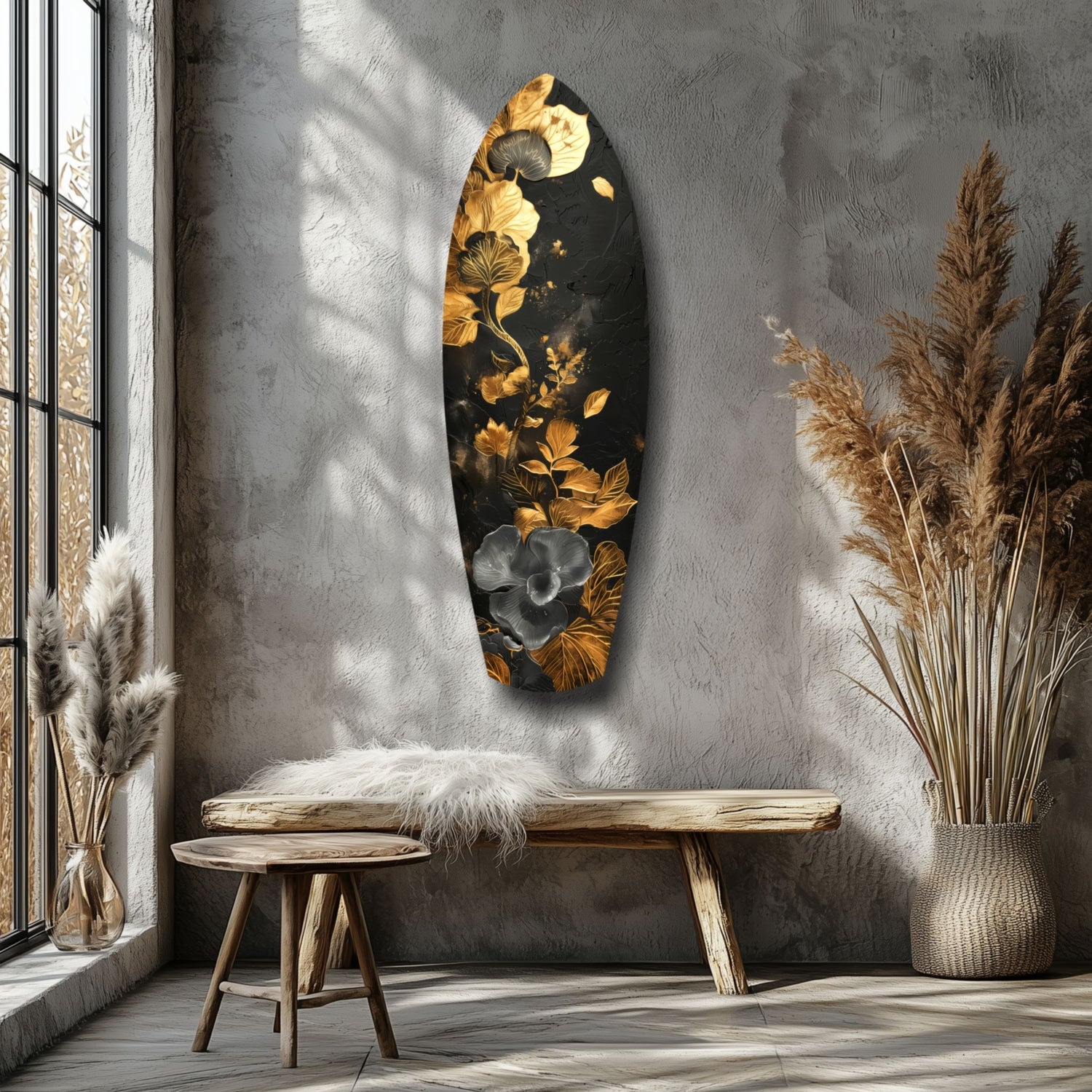 Golden Flower Glass Wall Art.