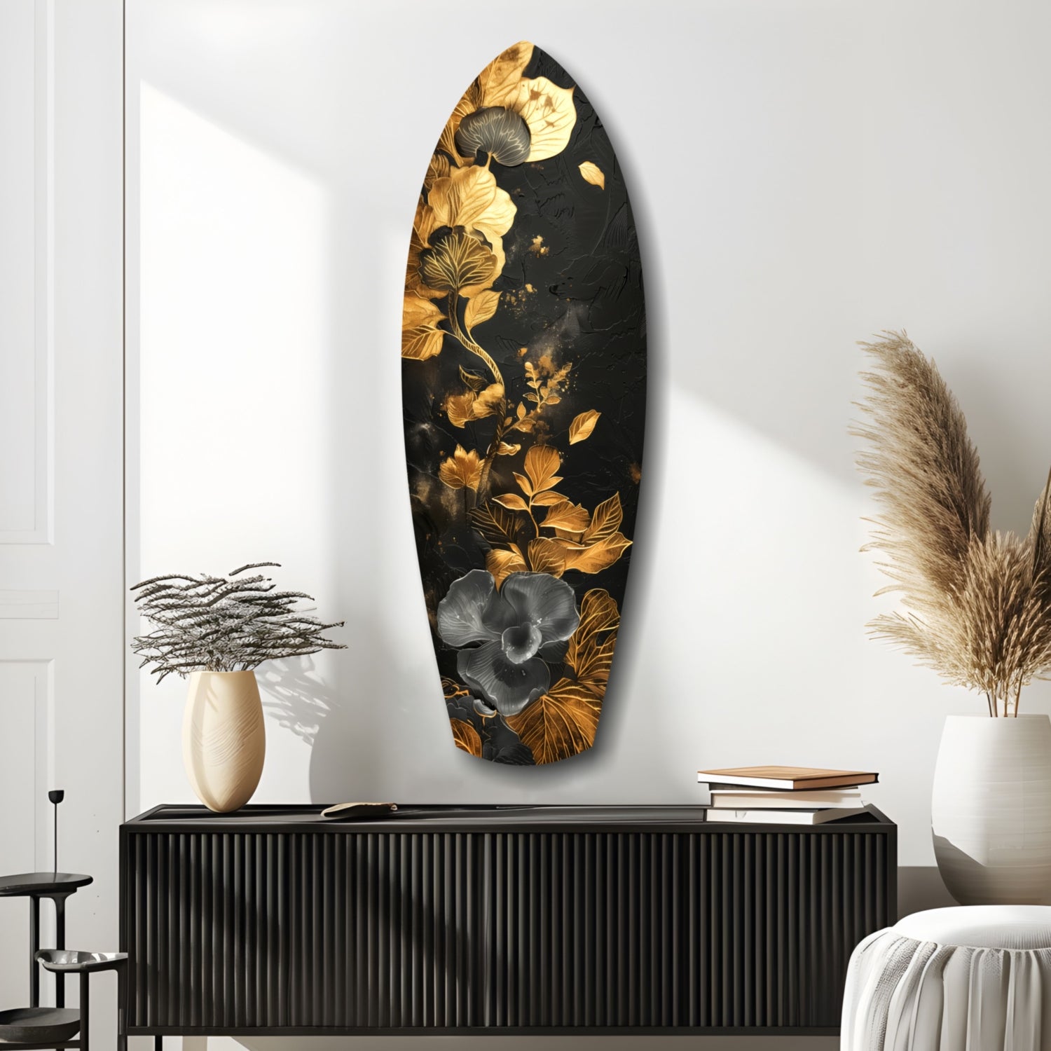 Golden Flower Glass Wall Art.