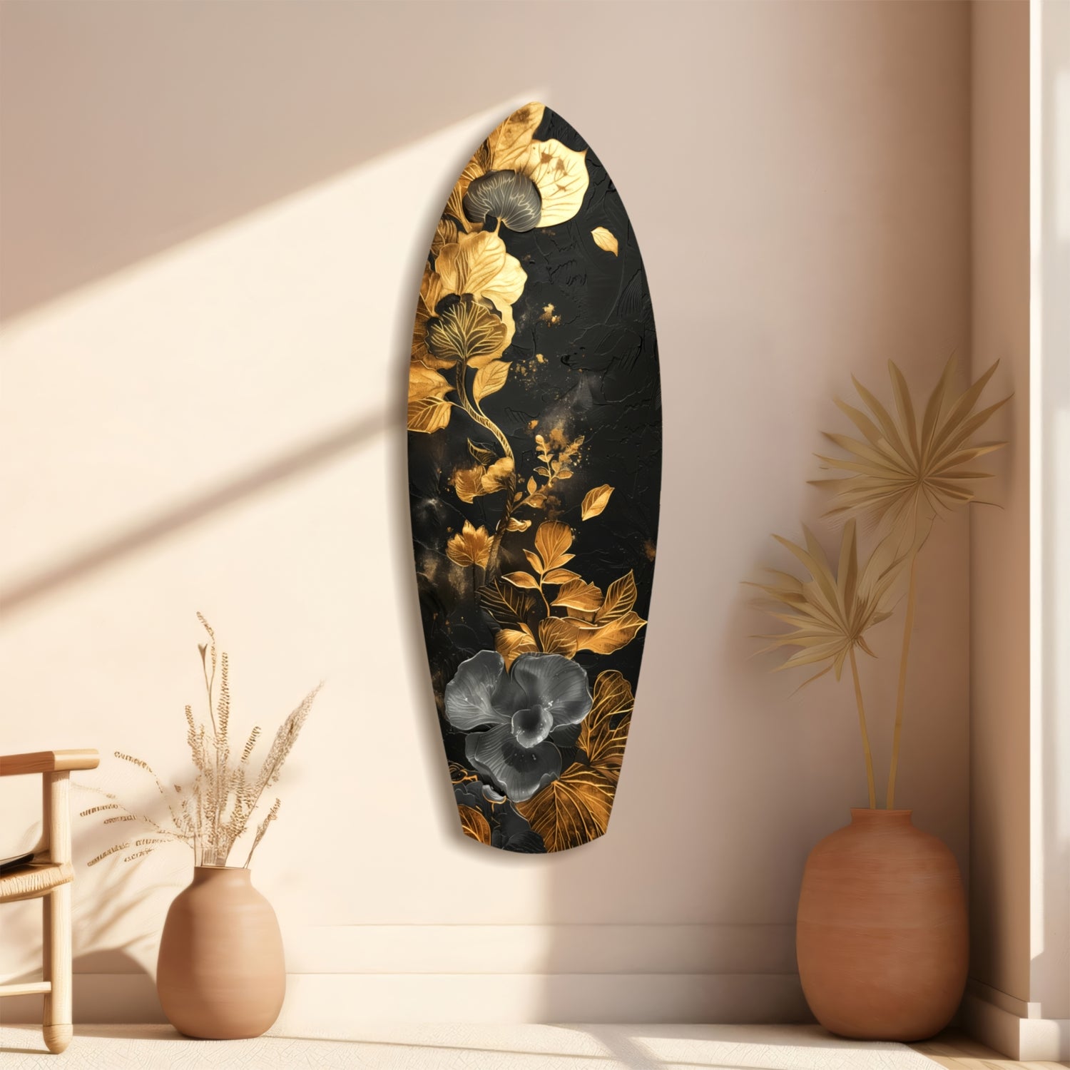 Golden Flower Glass Wall Art.