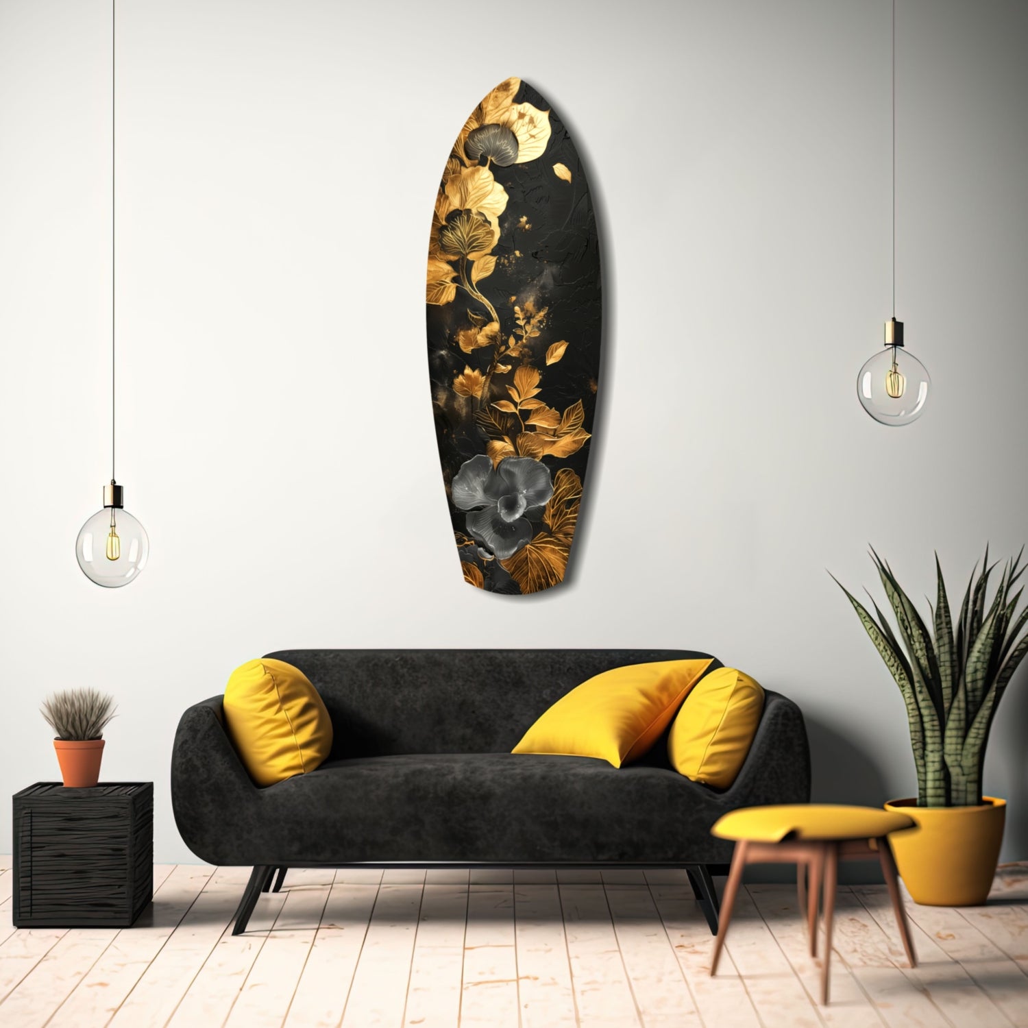 Golden Flower Glass Wall Art.