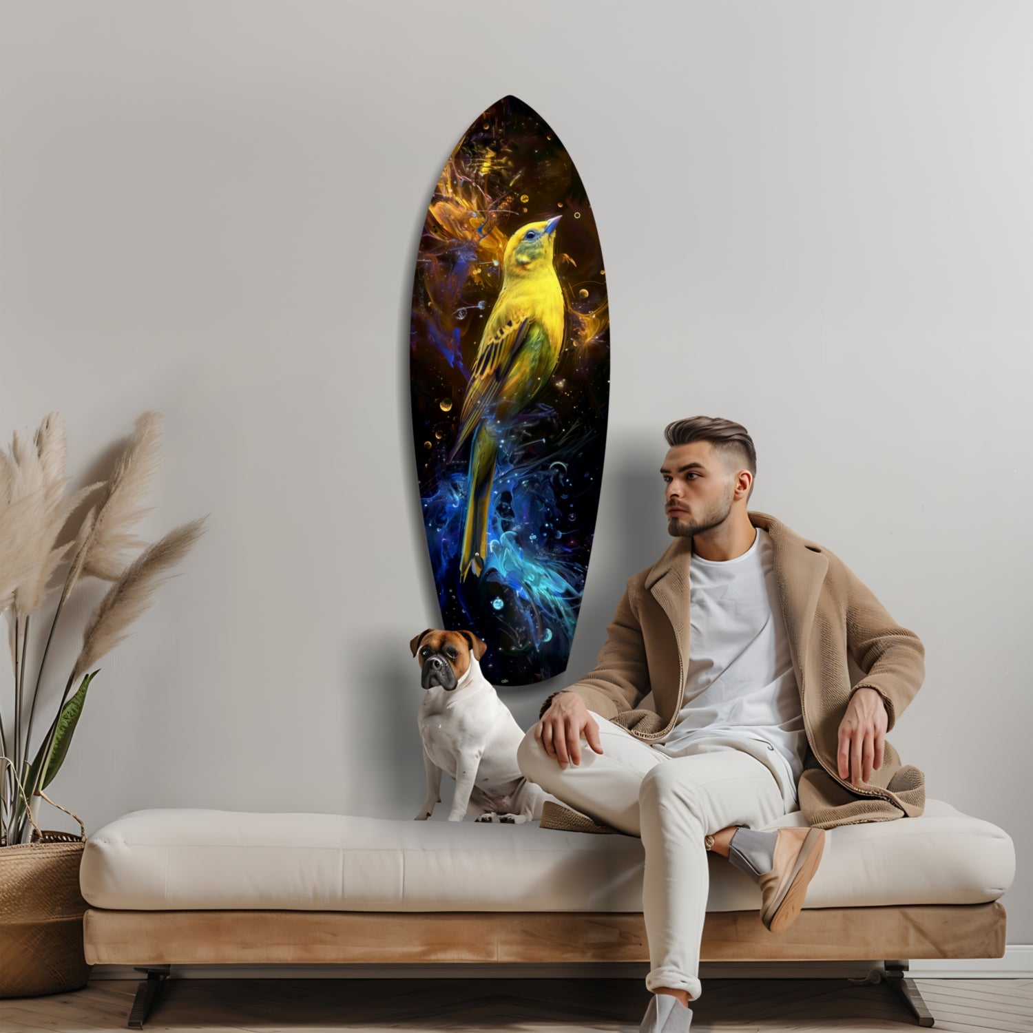 Yellow Bird Glass Wall Art.